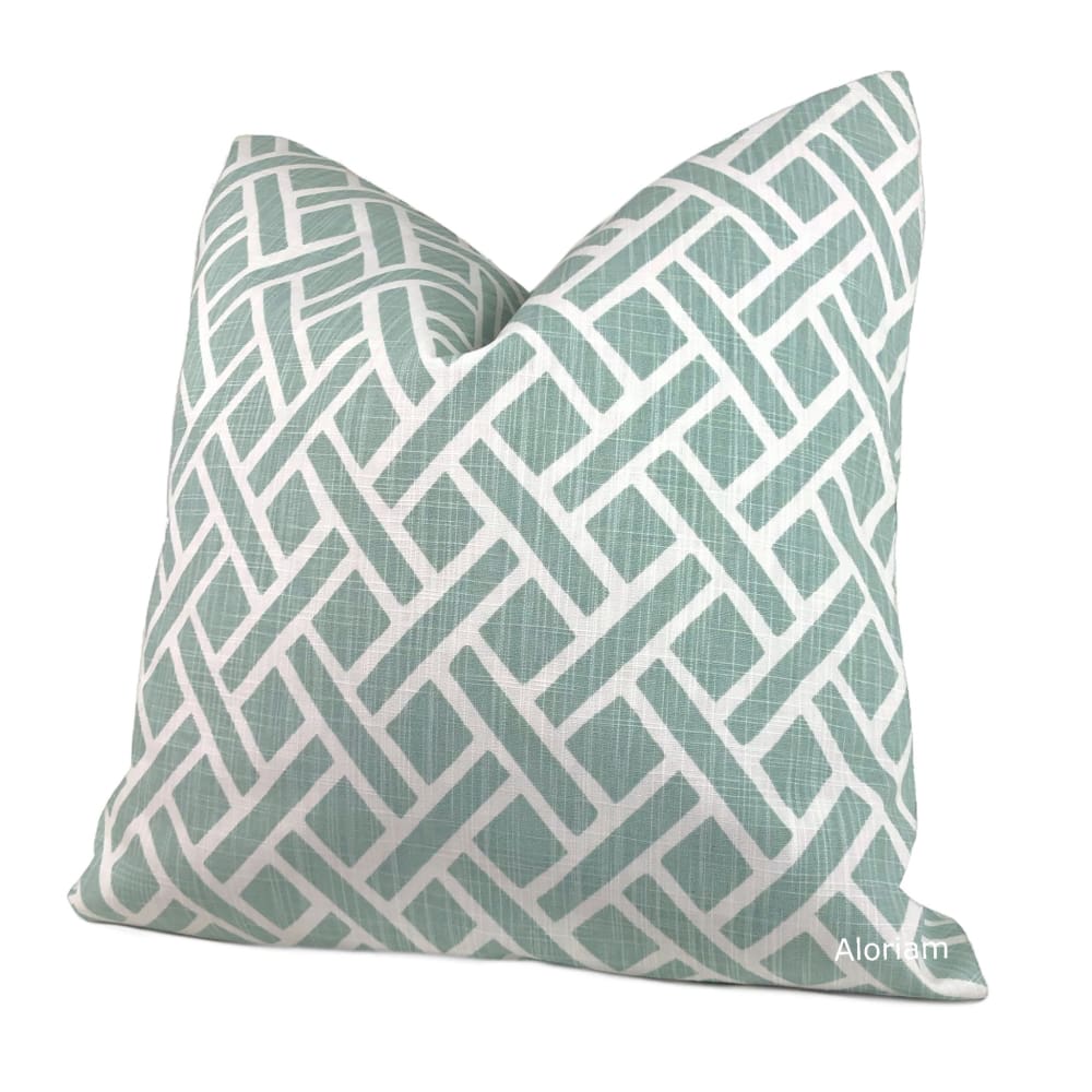 Darcy Aqua Green White Diamond Lattice Pillow Cover - Decorative Throw Pillow Case for Sofa, Bed & Couch - 18x18 Inch Square Cushion Cover for Home Decor & Living Room