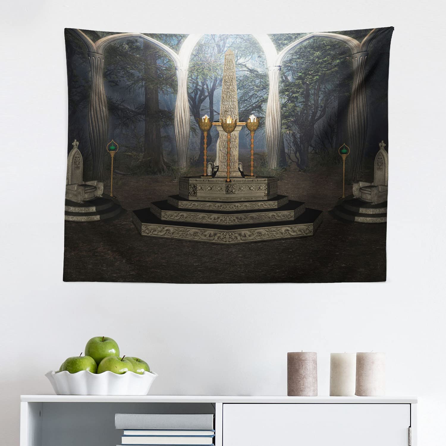 Ambesonne Gothic Tapestry Wall Art - Digital Print Secret Forest Landscape - Dark Taupe & Dusk Fabric Wall Hanging Decor for Bedroom, Living Room, Dorm (28x23 Inches) - Perfect for Gothic Home Decor & Fantasy Theme Rooms