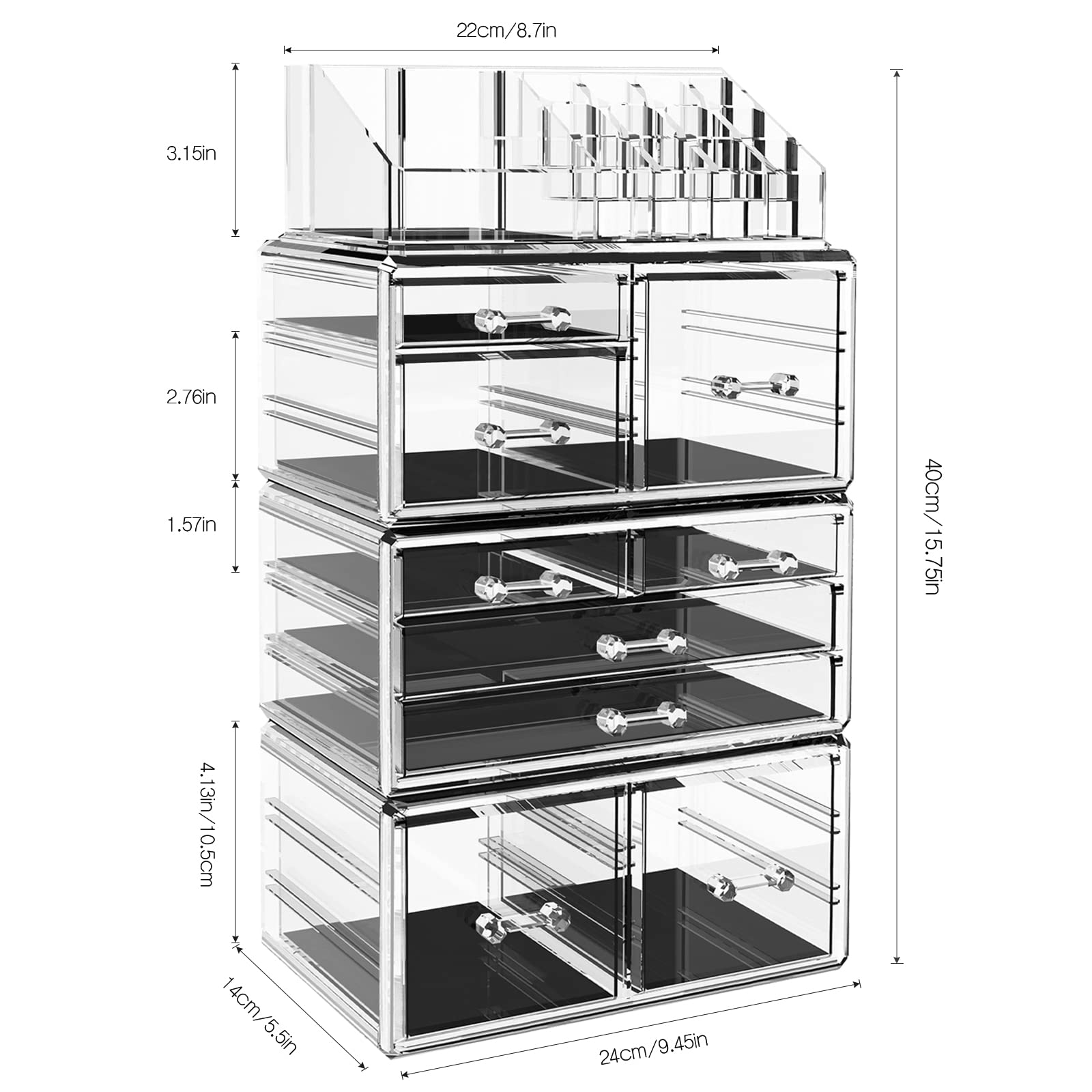 LINYAPRY Clear Acrylic Makeup Organizer - 9 Large Drawers Cosmetic & Jewelry Storage Box | Stackable Beauty Display Case for Skincare, Bathroom, Dresser & Vanity Countertop | Perfect for Makeup Artists & Home Organization