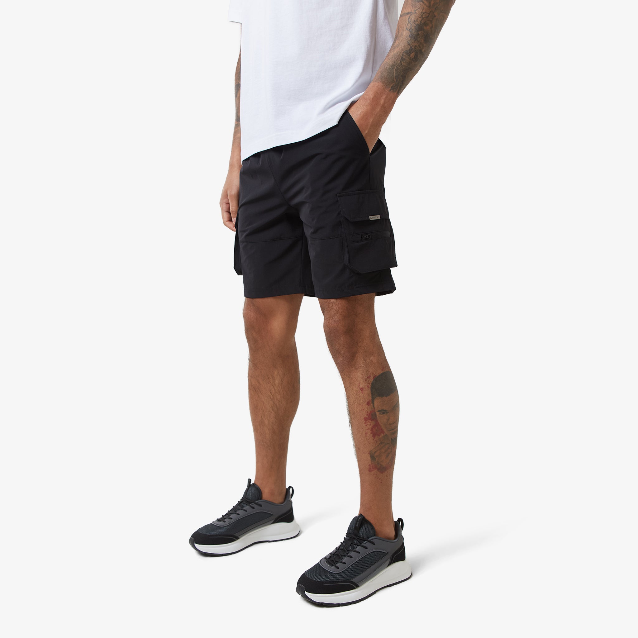Tech Stretch Poly Cargo Shorts for Men - Comfortable Black Workout & Outdoor Hiking Shorts with Multiple Pockets | Perfect for Gym, Running, Travel & Casual Wear
