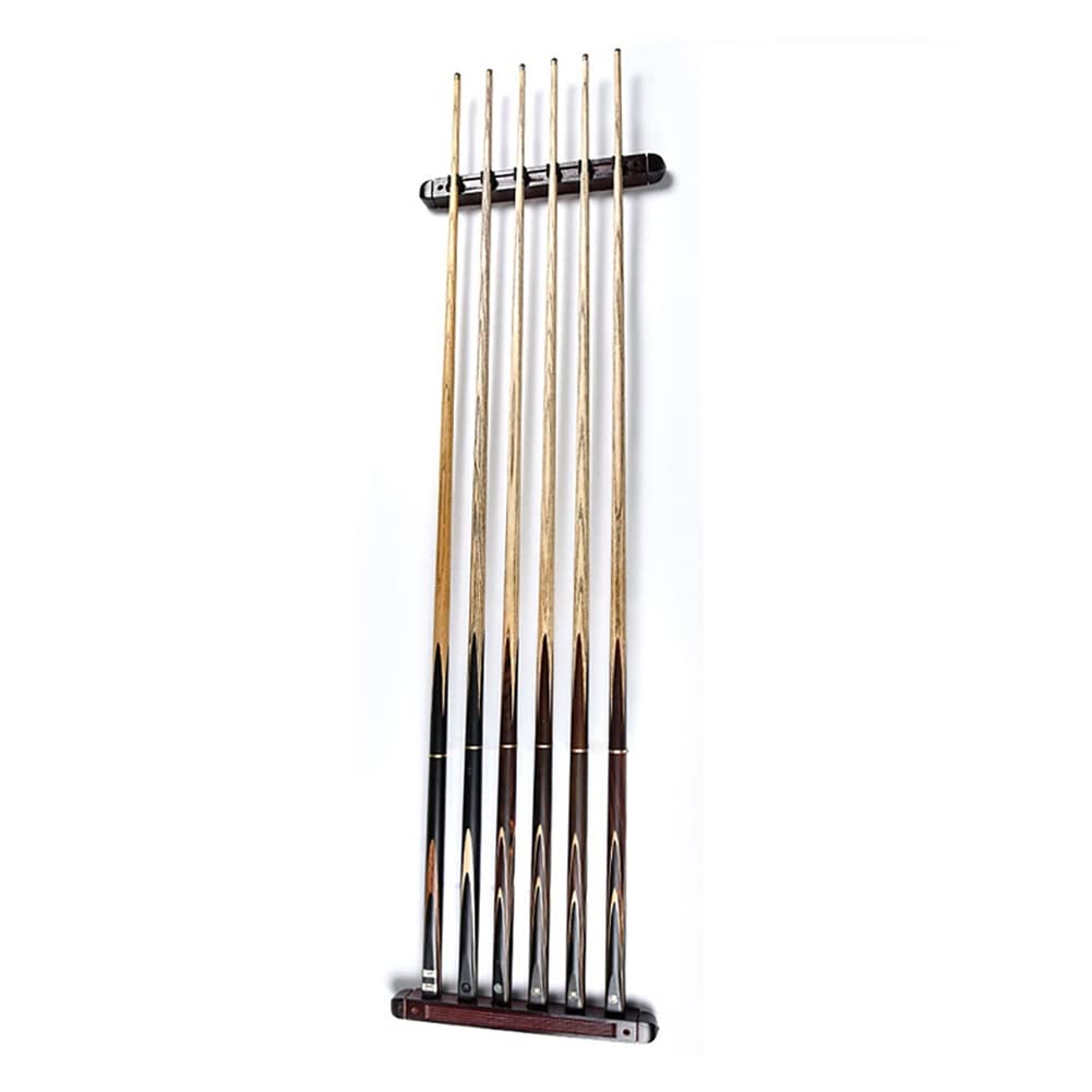 2-Piece Wooden Wall Mounted Pool Cue Rack with Cue Clips - 6 Hole Billiard Stick Holder for Home Game Rooms & Bars (Red) - Perfect for Organizing Pool Cues in Basements, Man Caves and Entertainment Spaces