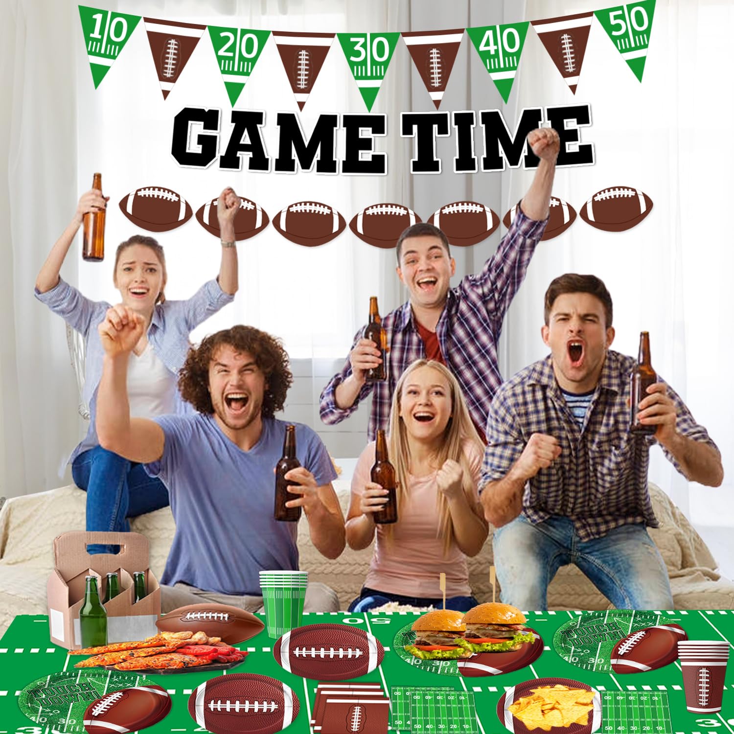 Football Party Supplies Kit - 24-Piece Decorations Set with Plates, Napkins, Cups & Tablecloth for Football Birthday, Tailgate & Game Day Parties - Perfect for Sports Themed Events & Home Decor