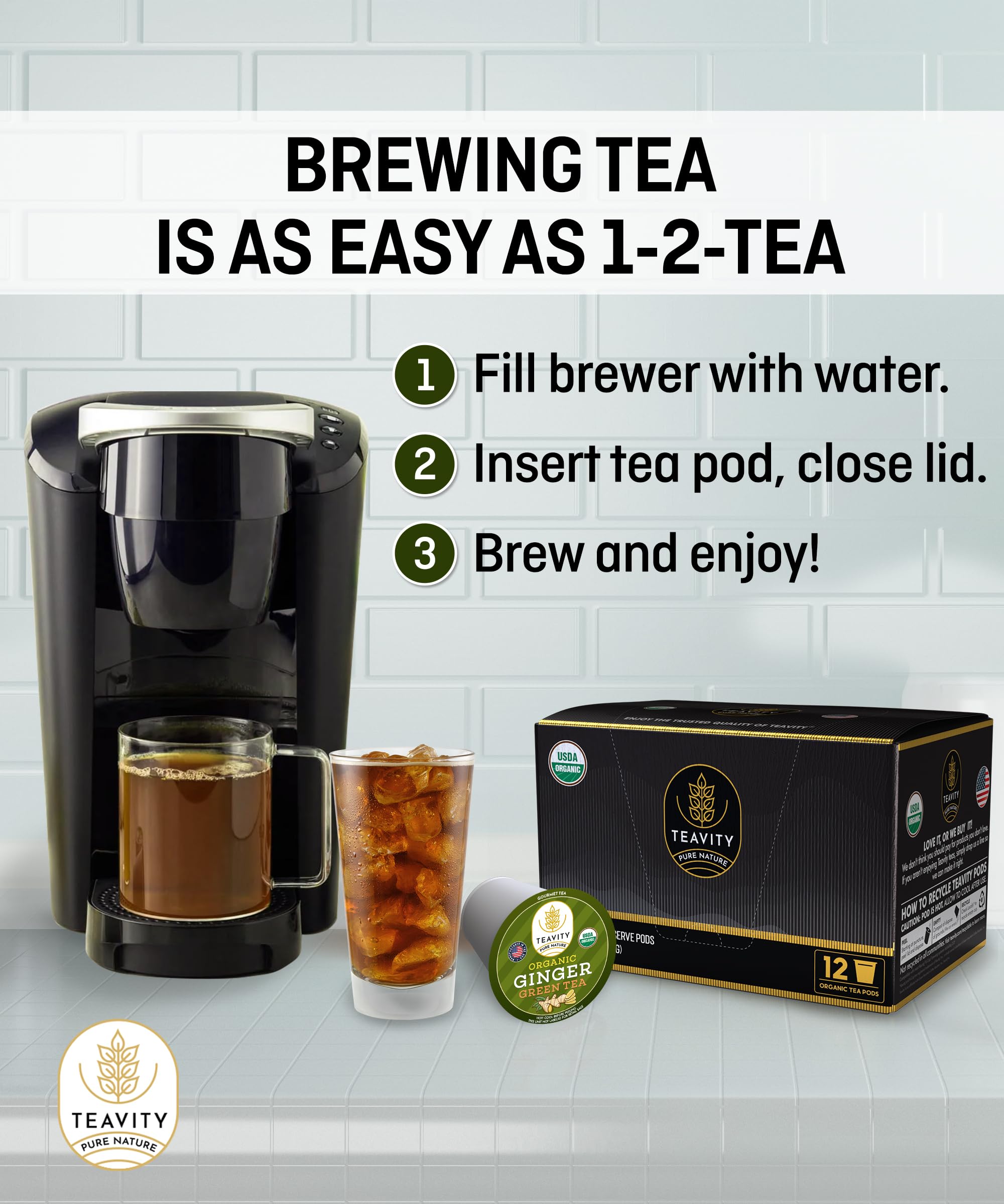 Organic Ginger Green Tea Pods for Keurig K-Cup Brewers - 12 Count | Antioxidant-Rich Herbal Tea for Energy Boost & Digestion | Perfect for Morning Wake-Up or Afternoon Relaxation