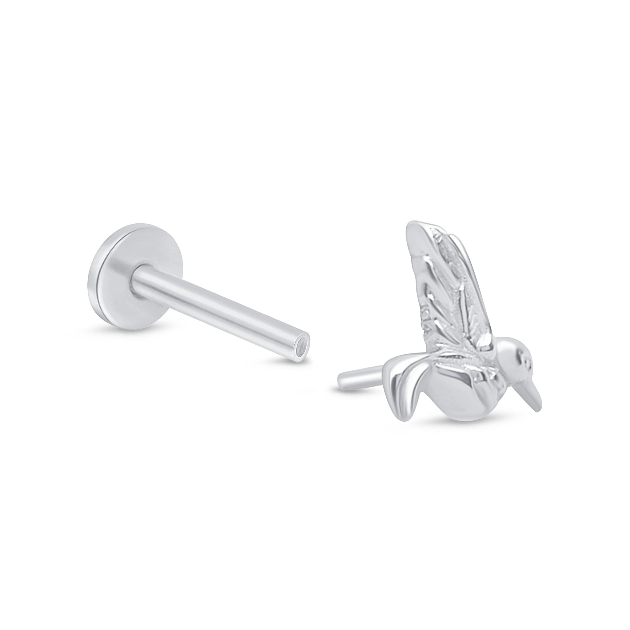 14k White Gold Hummingbird Flat Back Stud Earrings - Perfect for Everyday Wear, Gifts & Special Occasions