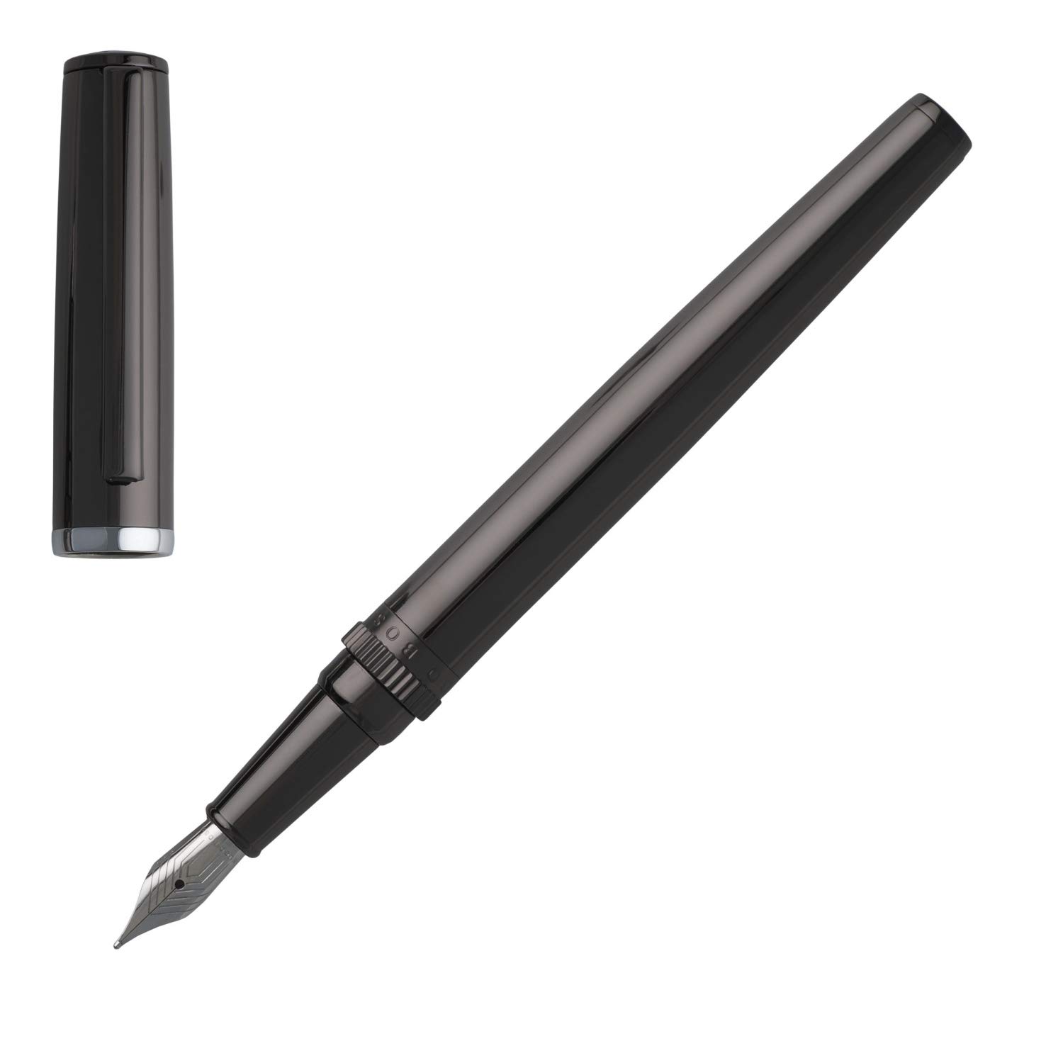 HUGO BOSS Set Gear Dark Chrome Ballpoint Pen & Fountain Pen Gift Set - Premium Writing Instruments for Business Professionals & Luxury Gifts