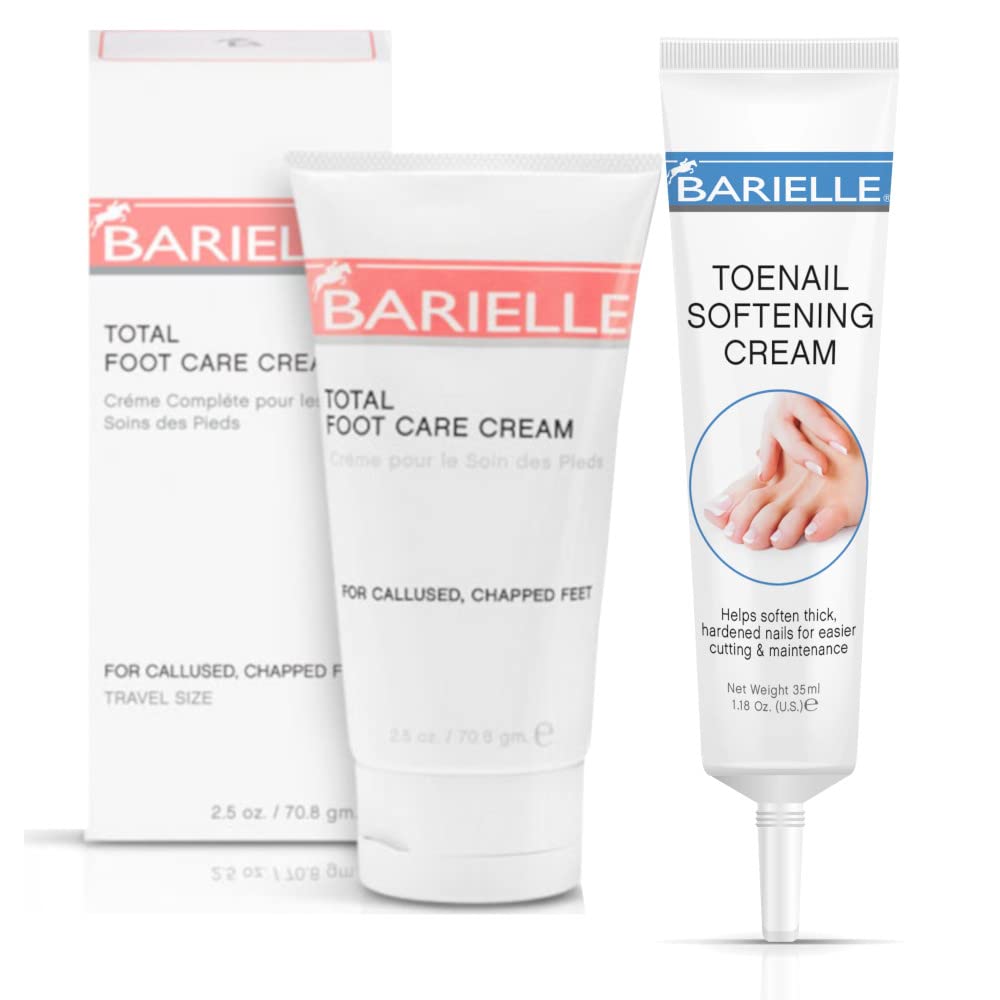 BARIELLE Total Feet & Toes Combo – Moisturizing Foot Care Cream 2.5oz & Toenail Softener 1.18oz – Dry Cracked Heel Treatment & Nail Care for Men & Women – Perfect for Pedicures & At-Home Foot Care