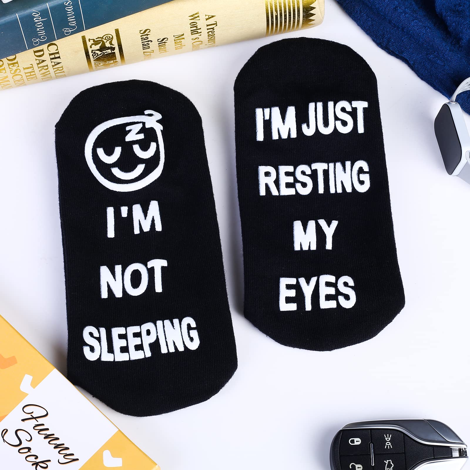 Funny Socks for Men - Christmas & Birthday Gifts for Dad, Grandpa, Husband - 'I'm Not Sleeping Just Resting My Eyes' Novelty Socks - Perfect for Relaxing at Home, Office Gifts & Stocking Stuffers