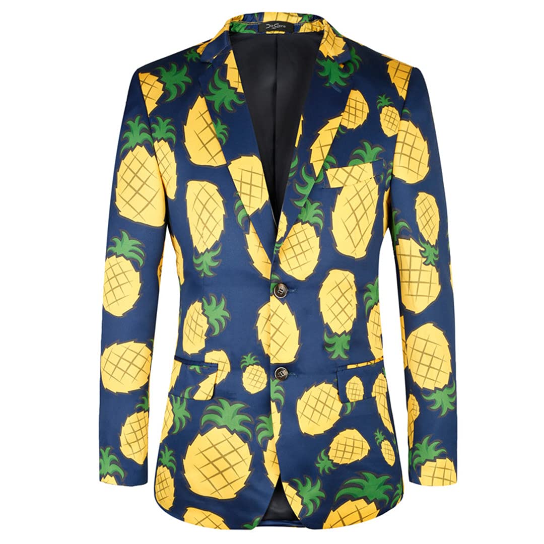 Men's Casual Floral Pineapple Print Blazer Jacket - Stylish Holiday Party Suit for Summer Beach Weddings & Tropical Vacations