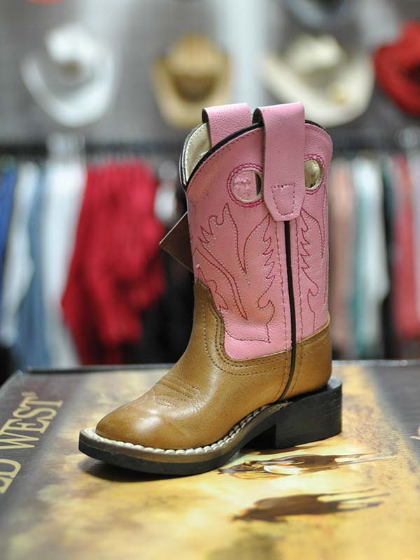 Old West BSI1839 Cowgirl Boots for Kids Toddler & Infant - Pink & Brown Western Boots for Girls - Perfect for Dress Up, Parties & Cowboy Themed Events