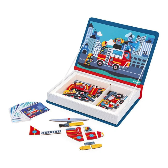 Janod Magnetibook Firefighter - Magnetic Educational Toy for Kids | STEM Learning Activity | Pretend Play & Role-Playing Game for Preschoolers | Perfect Gift for Boys & Girls Ages 3-6 | Fun Fire Station & Rescue Scenes