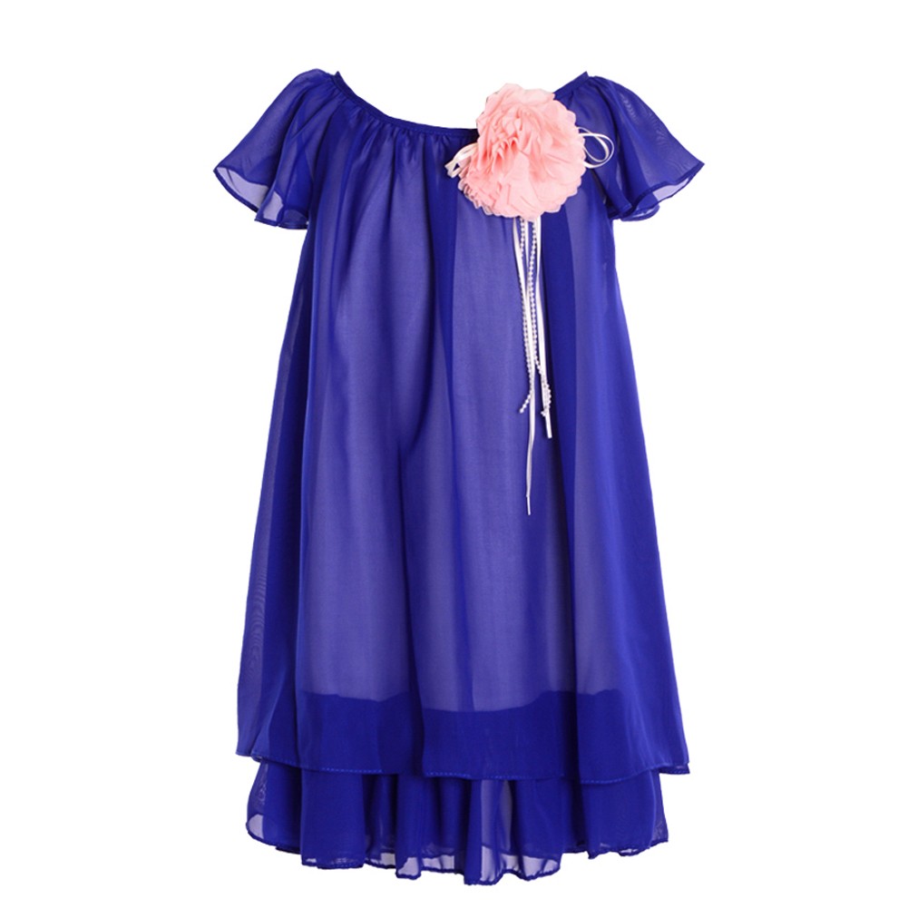 Royal Blue Chiffon Flower Girl Dress for Big Girls (Size 8-12) - Elegant Floral Pin Detail for Weddings, Parties & Special Occasions