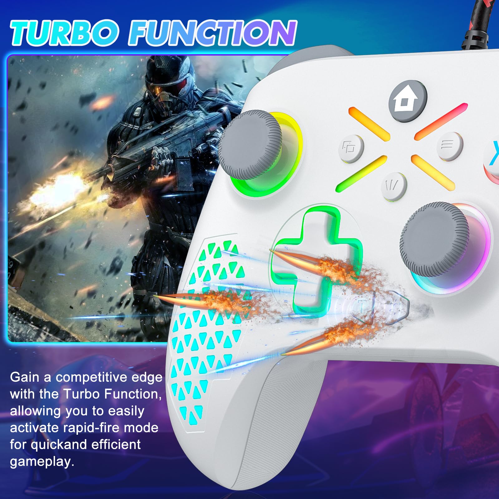 Xbox One Controller Wired for Xbox One X/S, Series X/S, PC Windows 7/8/10/11, Android & iOS - 3.5mm Audio Jack with Flash Strip & Cable - Perfect for Gaming, Streaming & Multi-Platform Play