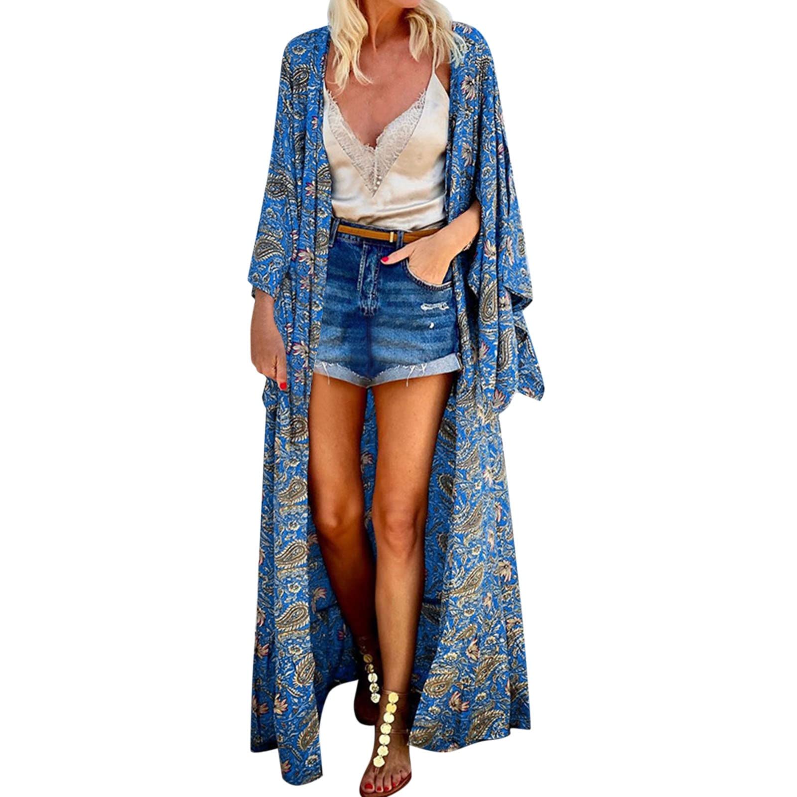 Bohemian Print Long Sleeve Loose Cardigan for Women - Trendy Beach Holiday Cover Up & Casual Long Tops (Perfect for Vacation, Summer Outfits, and Boho Fashion Style)