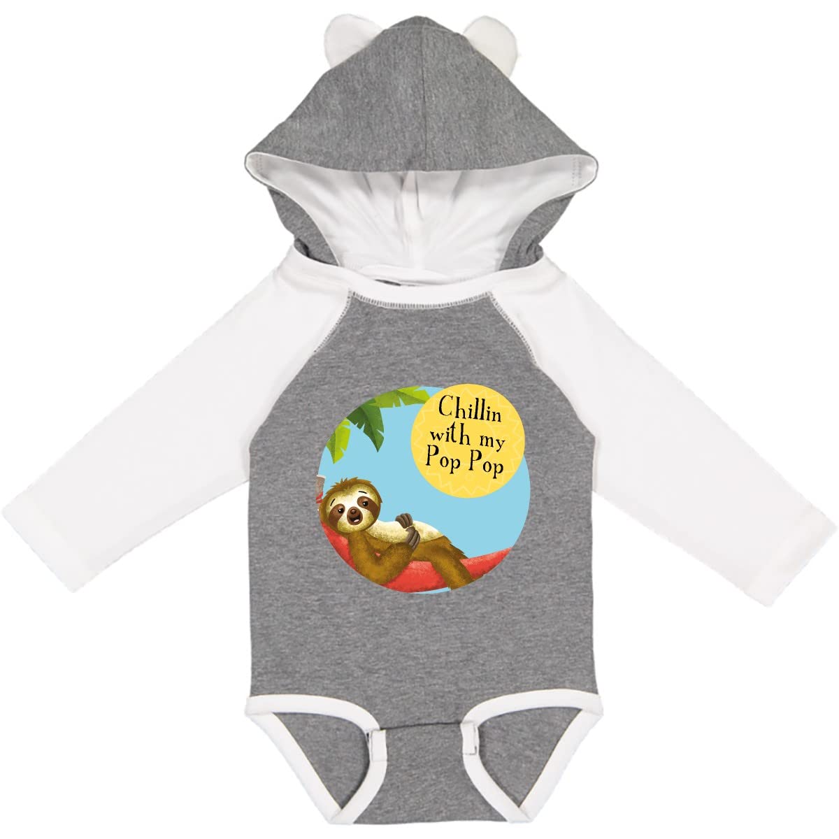 Inktastic Sedrick Sloth Chillin with Pop Pop Long Sleeve Baby Bodysuit - Adorable Animal Graphic Onesie for Infants | Perfect for Family Photos, Playtime & Cozy Outings