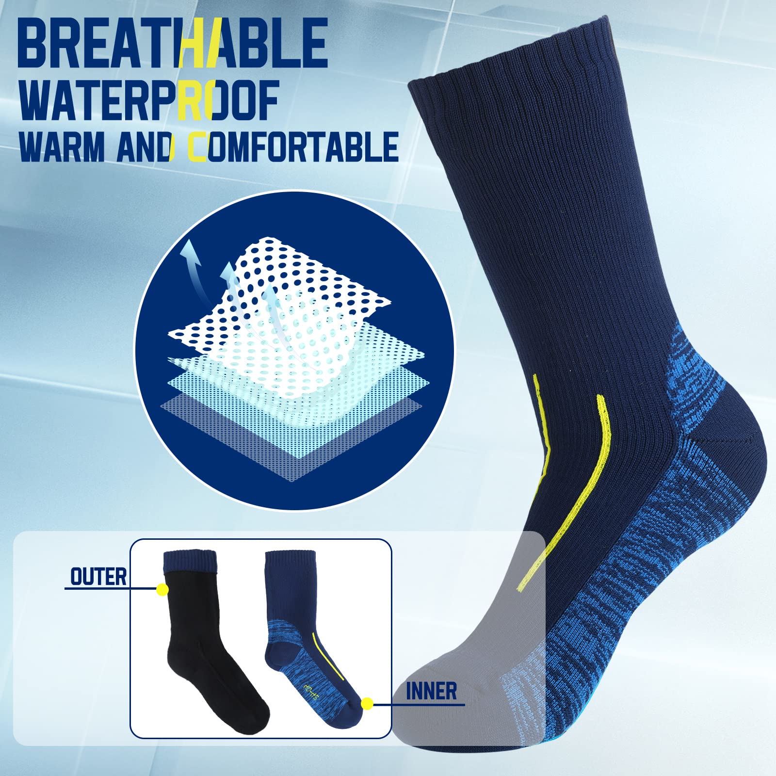 3 Pairs Unisex Waterproof Breathable Knit Socks for Men & Women - Hiking, Wading, Trail Running, Skiing - 3 Color Options - Perfect for Outdoor Adventures & Cold Weather Activities