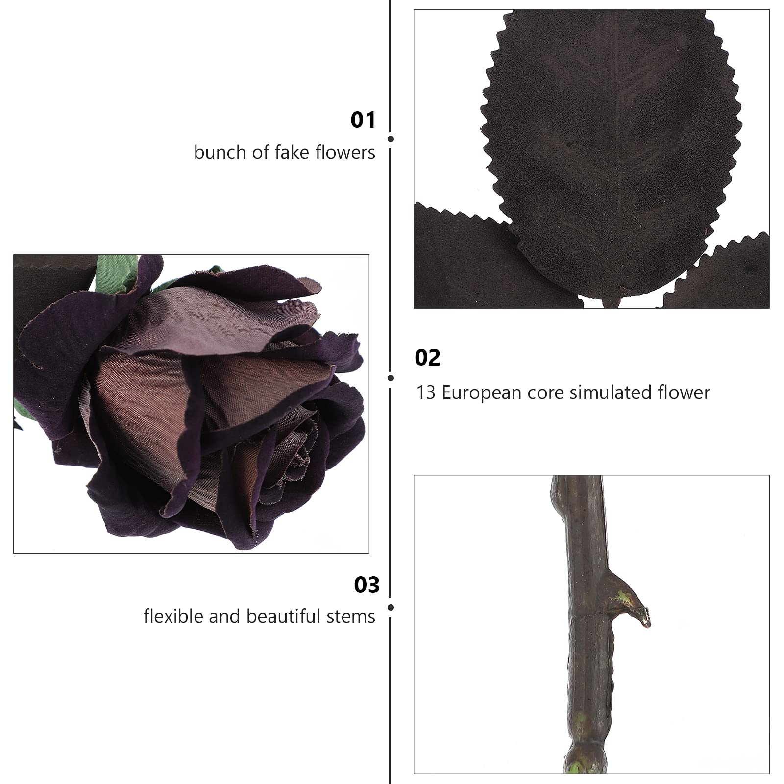 SOIMISS 4pcs Black Flannel Roses Artificial Flowers - Halloween Decor, Silk Rose Stems for Dining Table Centerpiece, Wedding Party, Home Decor & Gothic Floral Arrangements