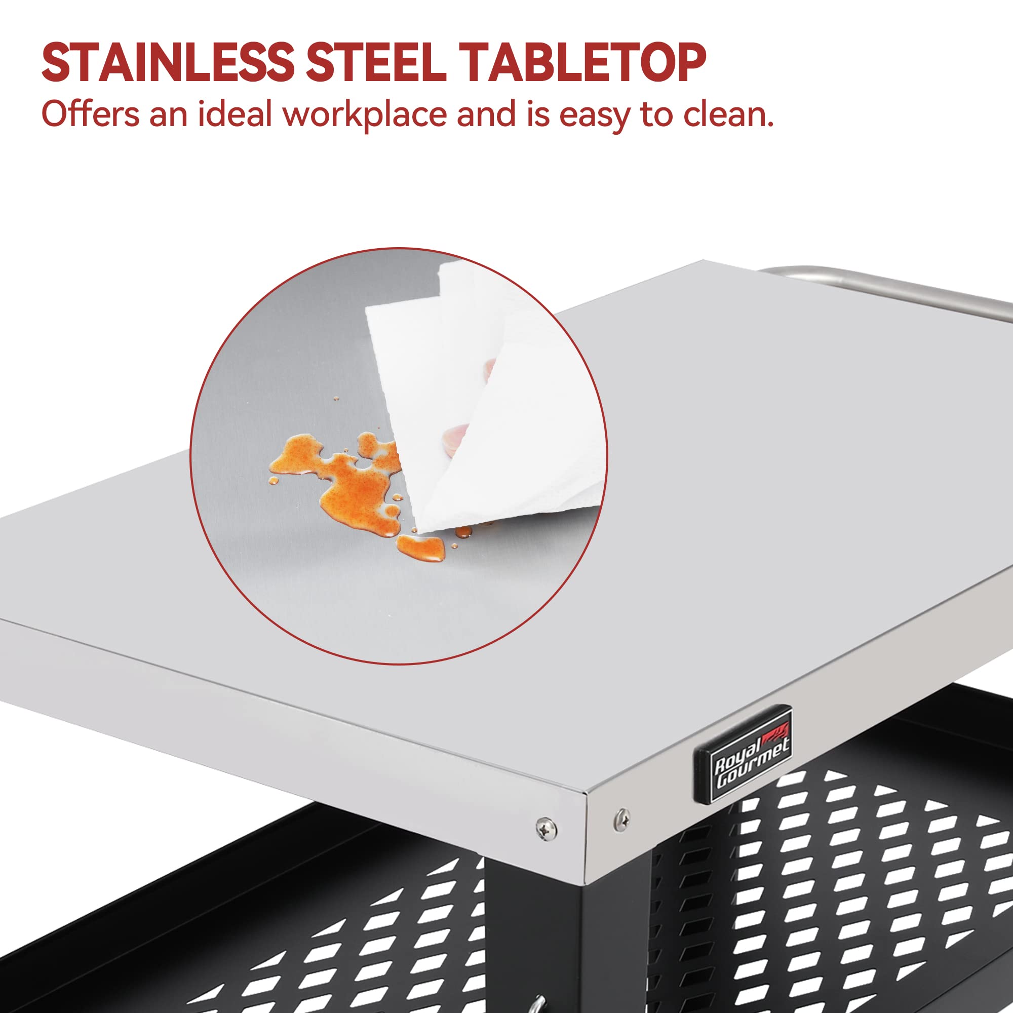 Royal Gourmet PC3404S Stainless Steel Rolling Dining Table with Trash Bag Holder - 34