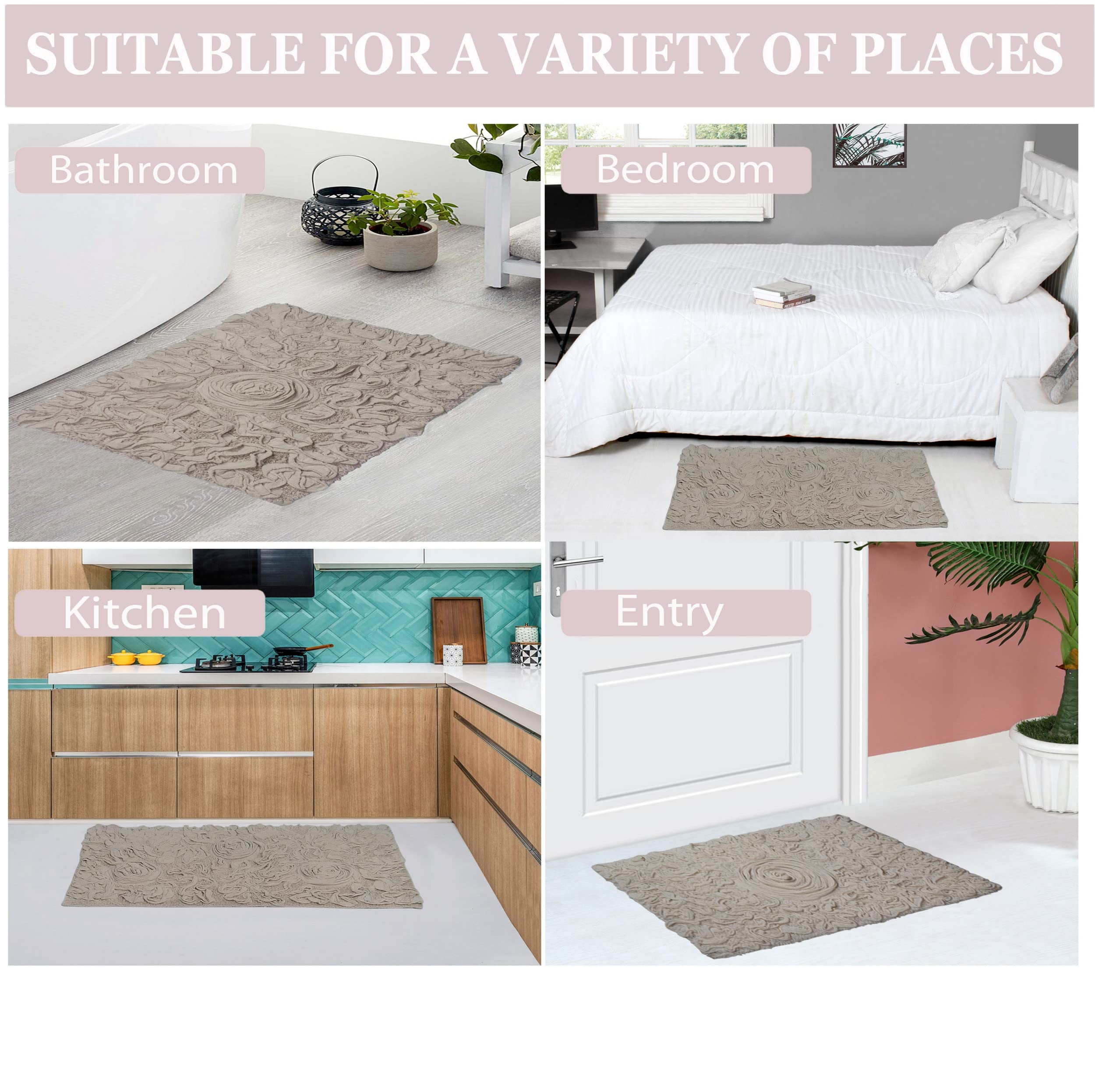 Premium 100% Cotton Tufted Bath Rugs Set - Ultra Soft & Absorbent Non-Slip Bath Mats for Bathroom - Machine Washable 4-Piece Contour Set with Linen Texture - Perfect for Master Bath, Guest Bath & Spa Retreats