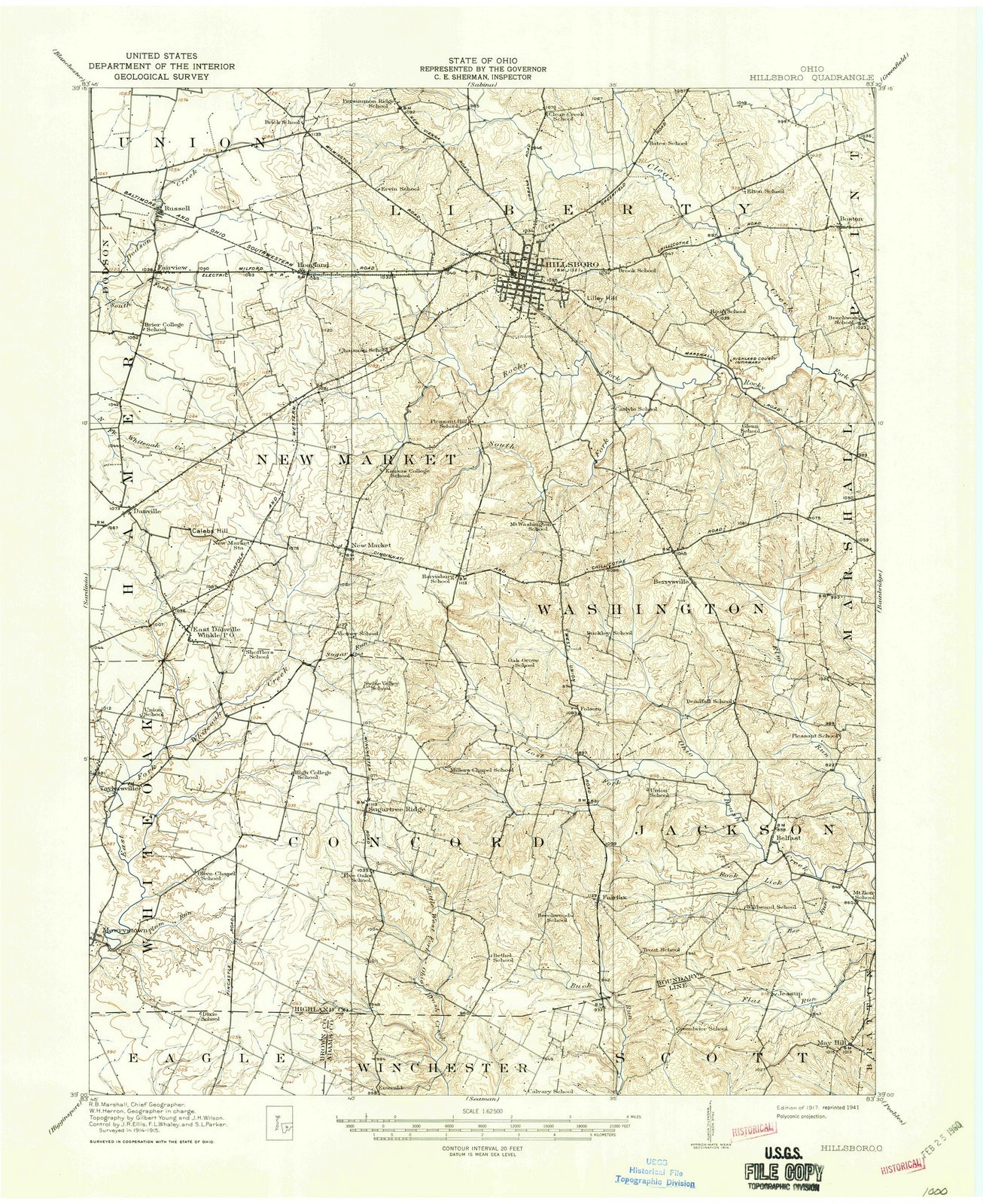 1917 Hillsboro Ohio USGS Historical Topographic Map - Vintage Wall Art Decor (44x55 Inches) - Perfect for Home Office, Classroom & History Enthusiasts