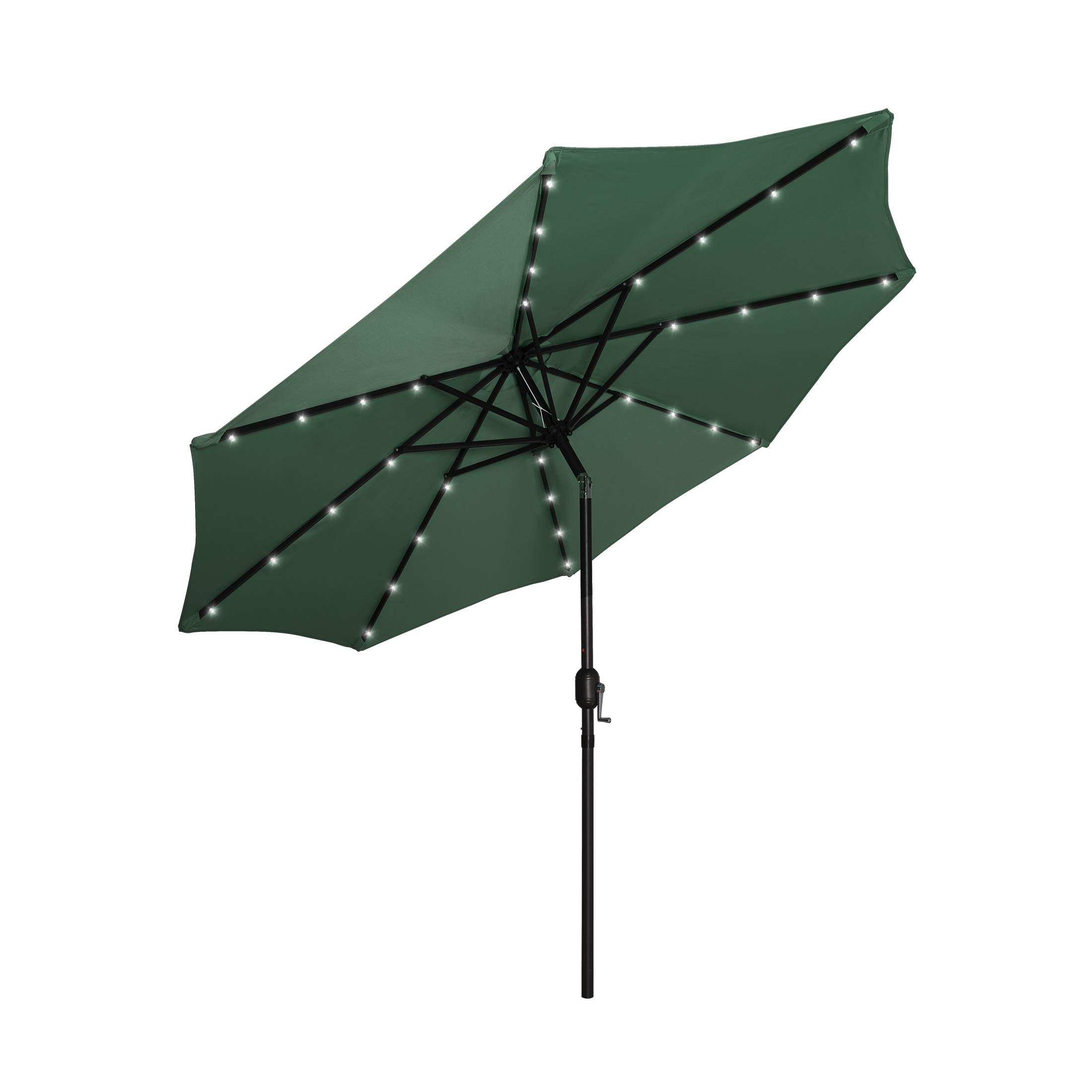 WO Home Furniture 9 Ft Solar Powered LED Lights Outdoor Market Table Umbrella Sunshade - Dark Green Patio Umbrella for Balcony, Deck & Porch | Perfect for Outdoor Dining, Poolside Lounging & Backyard Gatherings