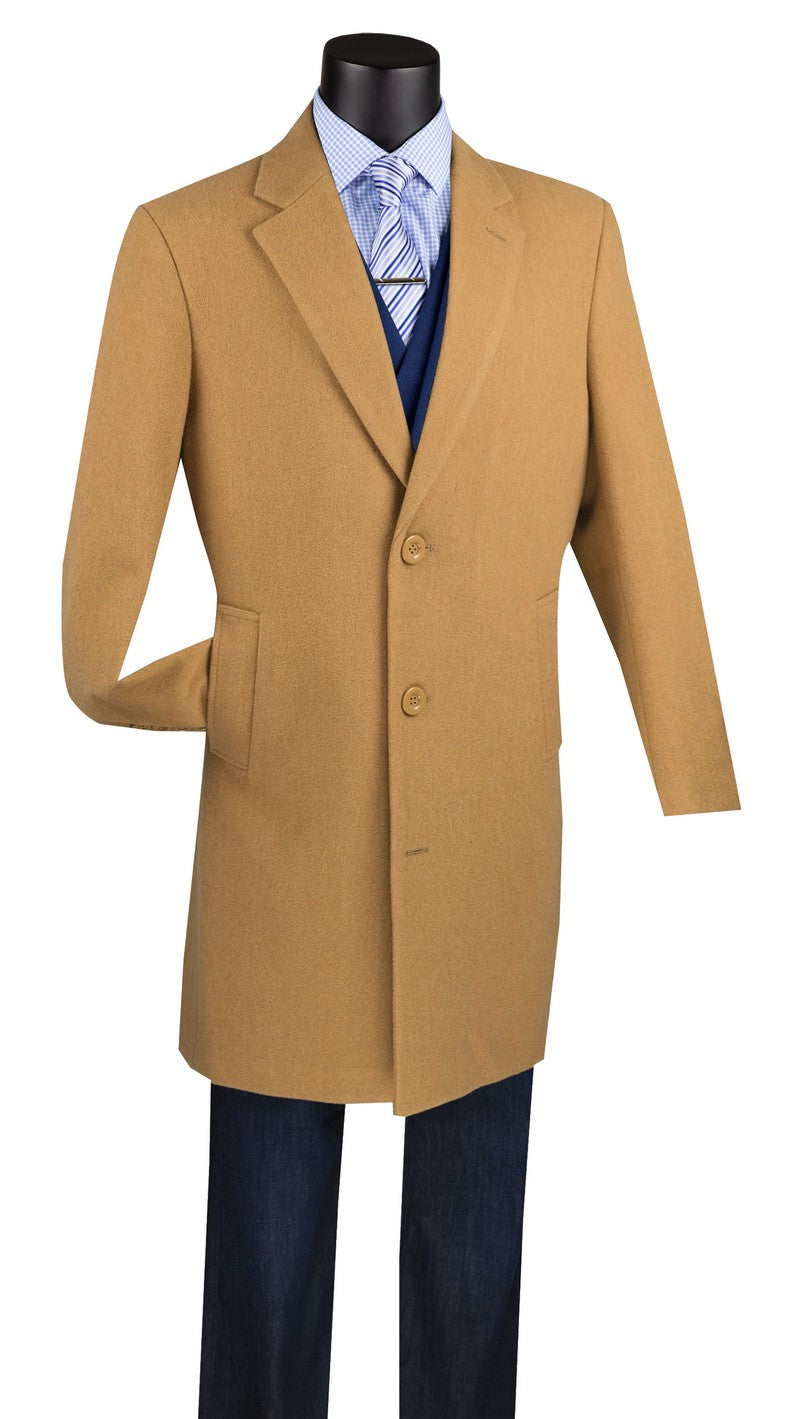 Milano Collection Men's Wool 3-Button Top Coat - 38 Inches Long | Formal Winter Overcoat for Business & Office Wear