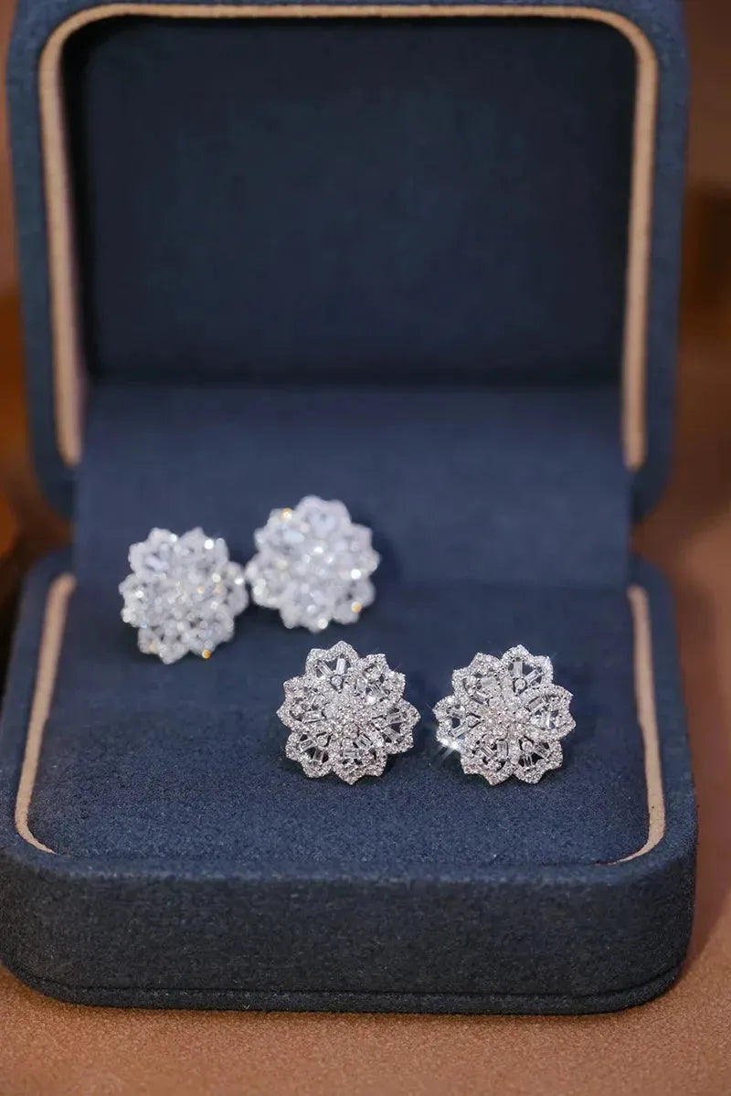 18K White Gold Diamond Stud Earrings for Women - 0.90ct Natural Real Diamonds, Romantic Flower Design Wedding Jewelry | Perfect for Bridal, Anniversary Gifts & Special Occasions