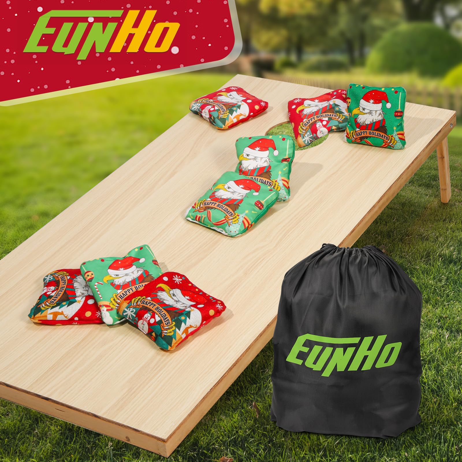 EunHo Professional Cornhole Bags Set of 8 - Regulation Dual Sided Bean Bags with Slick & Sticky Sides & Carry Bag - Perfect for Backyard Games, Tailgating, and Outdoor Parties