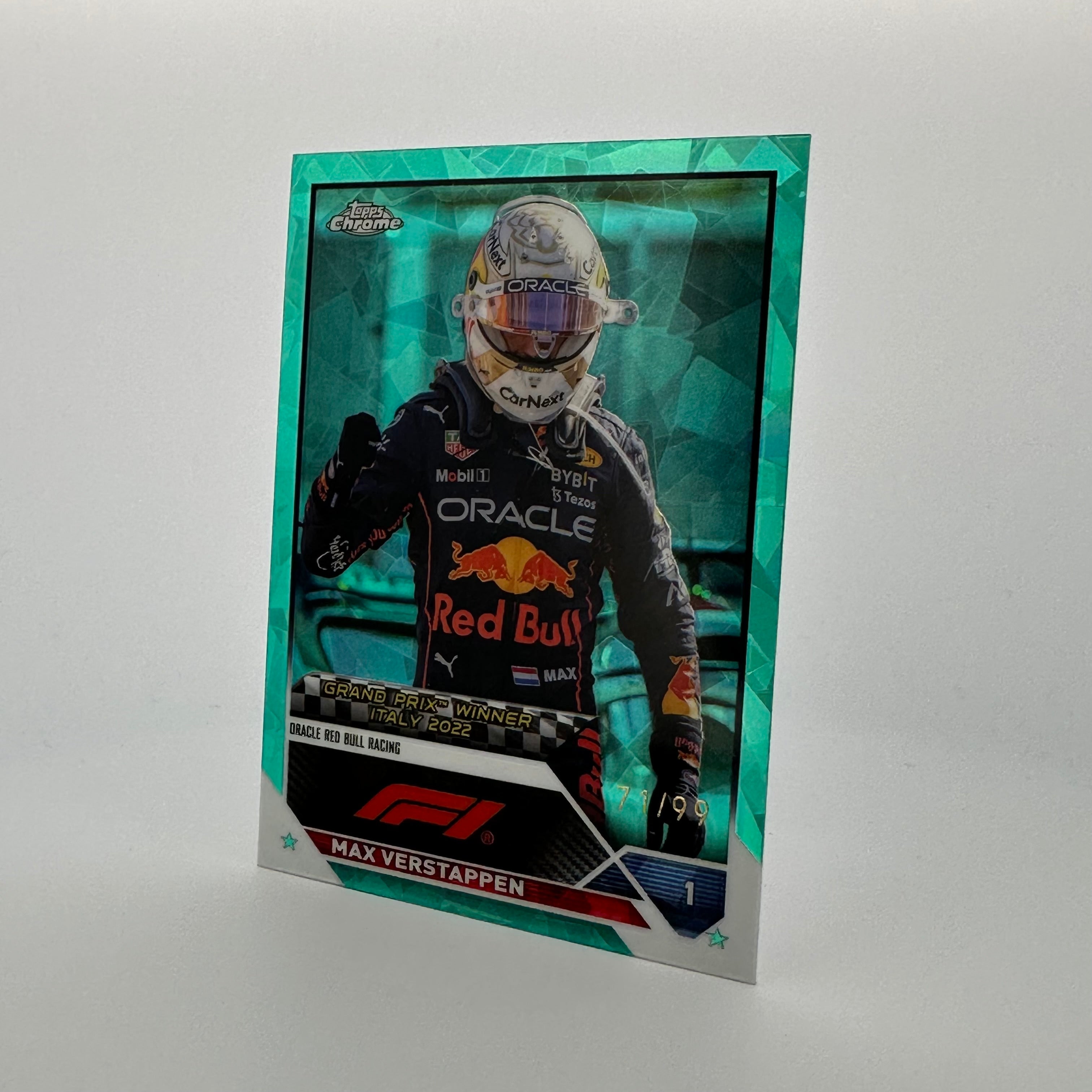 2023 Topps Chrome Sapphire #159 Max Verstappen 71/99 Aqua - Rare F1 Racing Card for Collectors & Fans - Perfect for Display, Trading, and Sports Memorabilia Collections