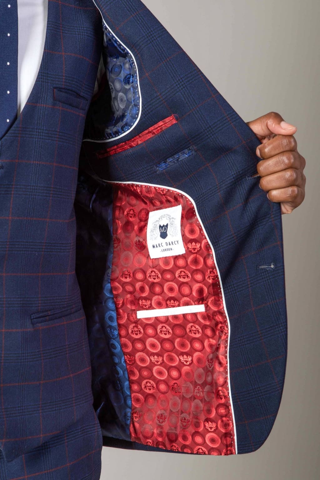 Marc Darcy Edinson Navy Check Blazer for Men - Classic Slim Fit Wool Blend Sport Coat - Perfect for Business Meetings, Weddings & Formal Events