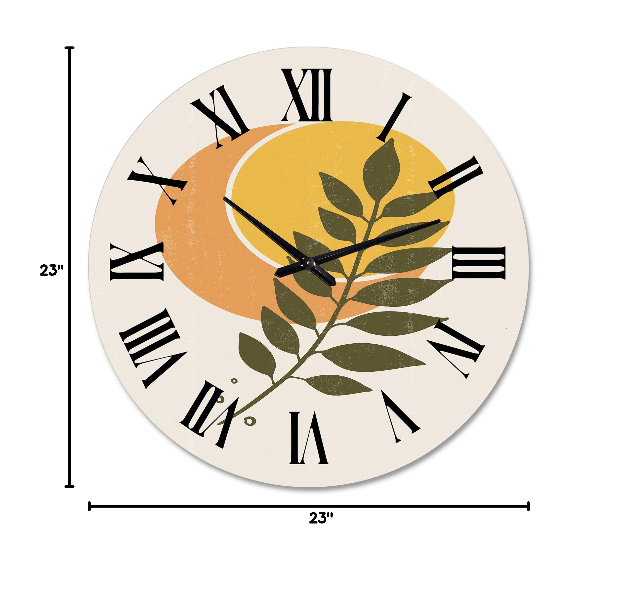 Abstract Geometric Sun and Moon Wall Clock with Leaf Design - Large Modern Fractal Wall Art for Living Room, Bedroom & Office Decor | Perfect for Home, Office & Gift Giving