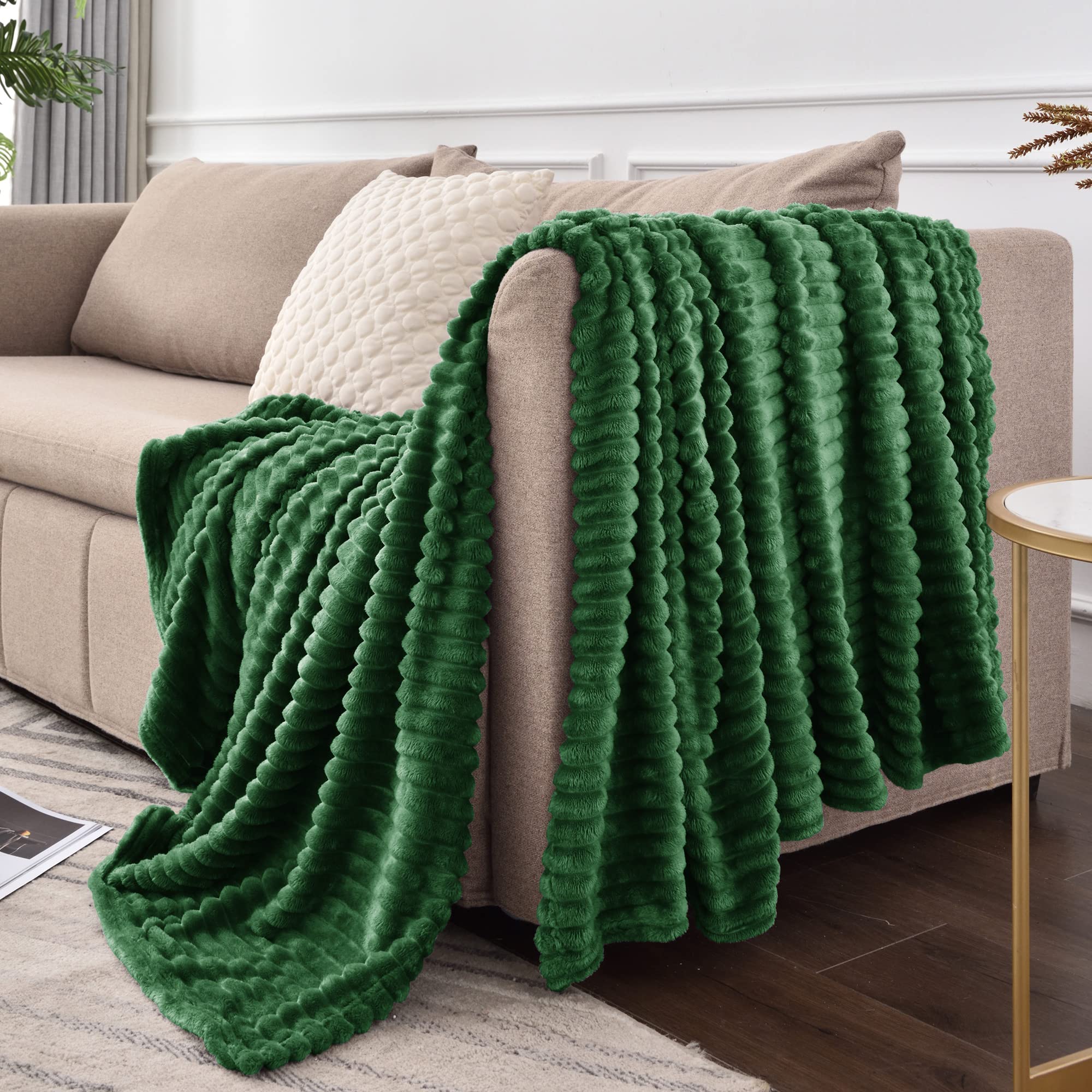 BEDELITE 3D Ribbed Jacquard Fleece Blanket - Twin Size 60x80 Inches - Ultra Soft, Warm & Plush Lightweight Throw Blanket for Bed, Couch, Sofa - Cozy Home Decor, Perfect for Winter Nights & Gift Giving (Green)