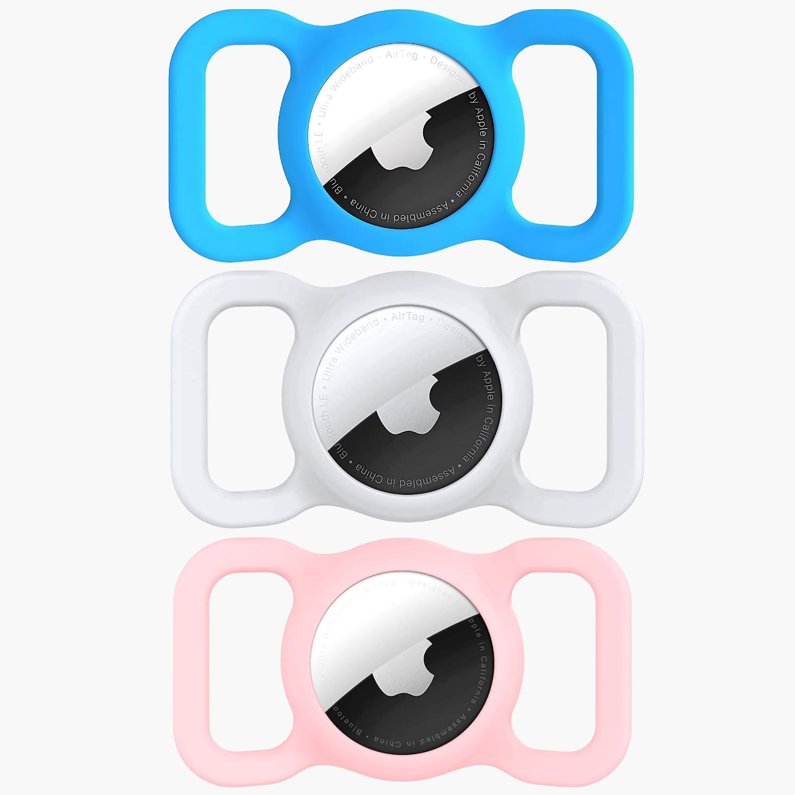 Apple AirTag Dog Collar Holder (3-Pack) - GPS Tracker Accessory for Pets - Waterproof & Durable Airtag Case for Dog Collars - Sky Blue, White & Pink Colors - Perfect for Outdoor Adventures & Daily Walks