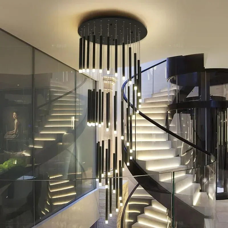 Modern Black Minimalist Stick Chandelier - Sleek Linear Lighting Fixture for Staircase, Hallway, Entryway & Contemporary Home Decor