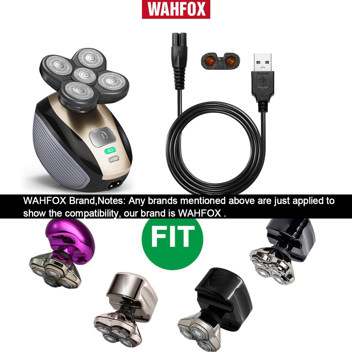 Universal Head Shaver Charger Cord - Compatible with WAHFOX & Multiple Brands Electric Shavers | USB Power Cable Replacement for Smooth Shaving at Home or Travel
