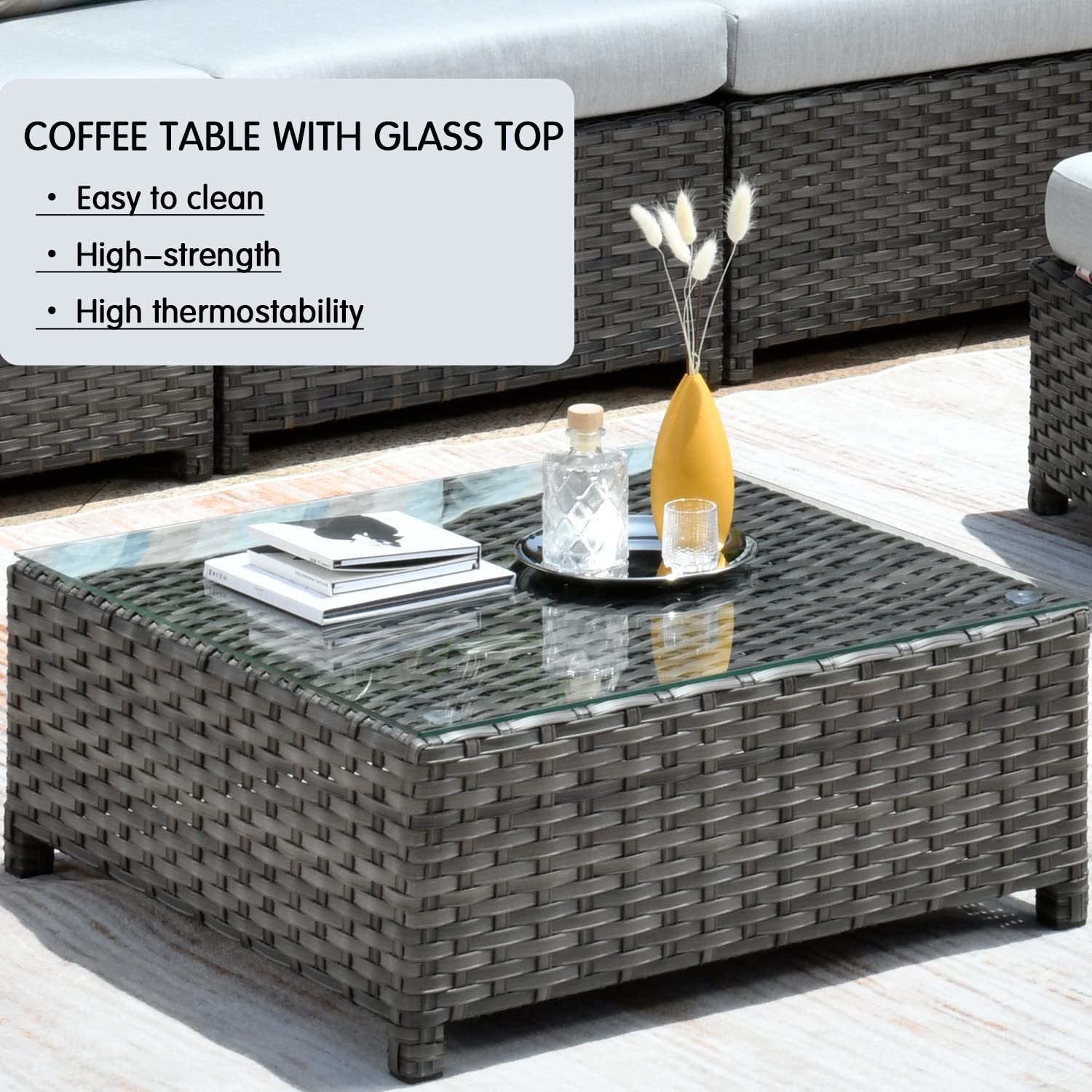 HOOOWOOO 9-Piece Outdoor Sectional Sofa Set with Sunbrella Cushions, Aluminum Frame & PE Wicker - Gray Patio Furniture for Backyard, Poolside or Garden Relaxation