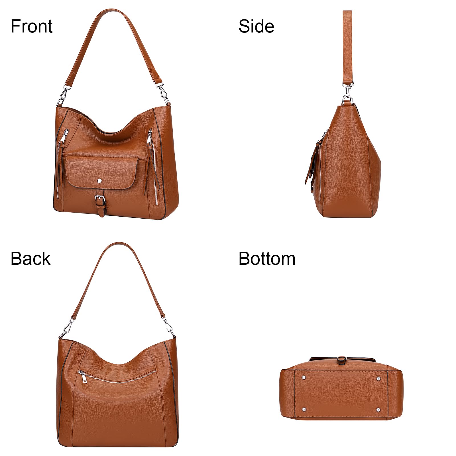 Genuine Leather Hobo Bags for Women - Soft Large Shoulder Handbags & Work Purses - Classic Ladies Handbag for Office, Travel & Everyday Use