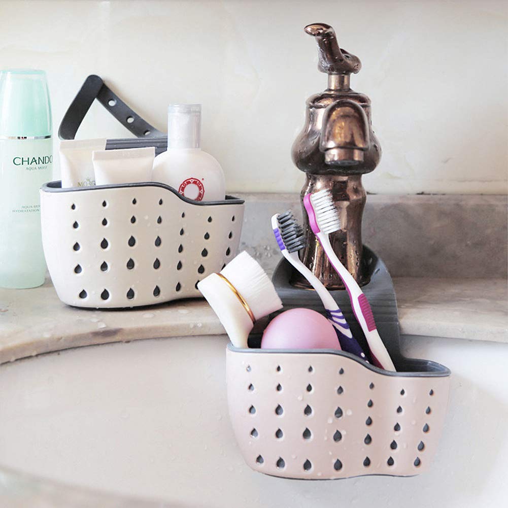 2-Pack Beige Kitchen Sink Organizer - Sponge & Soap Holder Caddy Basket for Faucet - Perfect for Cleaning Supplies Storage in Small Spaces (Dishwashing, Bathroom, RV Use)