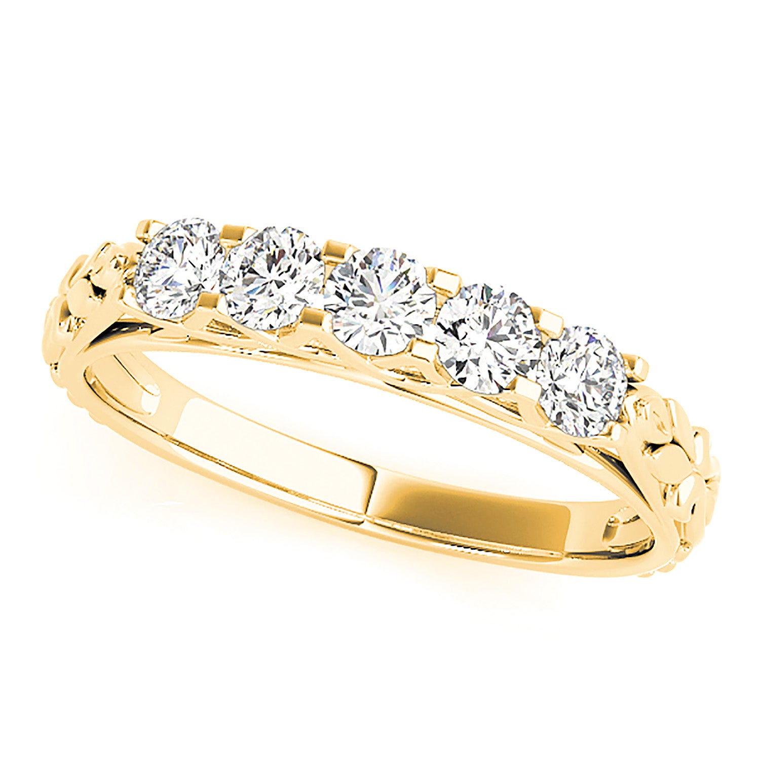 0.90 Carat Round Diamond 5-Stone Wedding Band Ring with Filigree Accent - Perfect for Anniversary, Engagement & Special Occasions