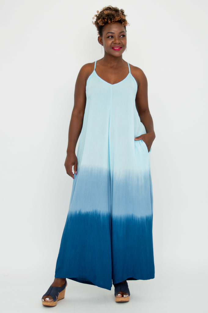 Turquoise Dip Dye Ender Jumpsuit - Stylish Women's Romper for Casual Wear, Beach Outfits & Summer Fashion