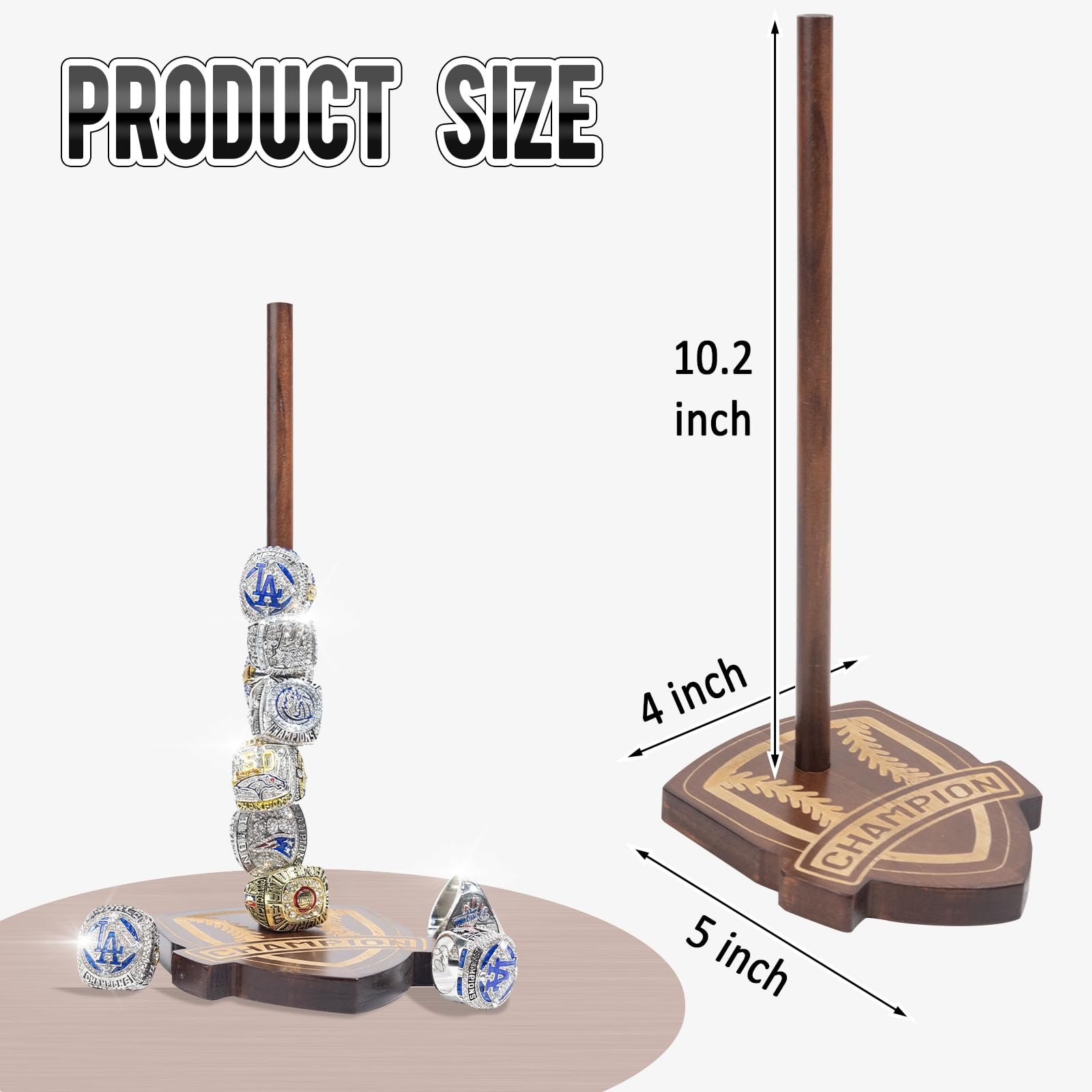 Championship Baseball Ring Holder - Wooden Display Stand for Softball & Sports Rings with Engraved Patterns - Perfect for Trophy Case, Memorabilia Display, or Gift for Athletes