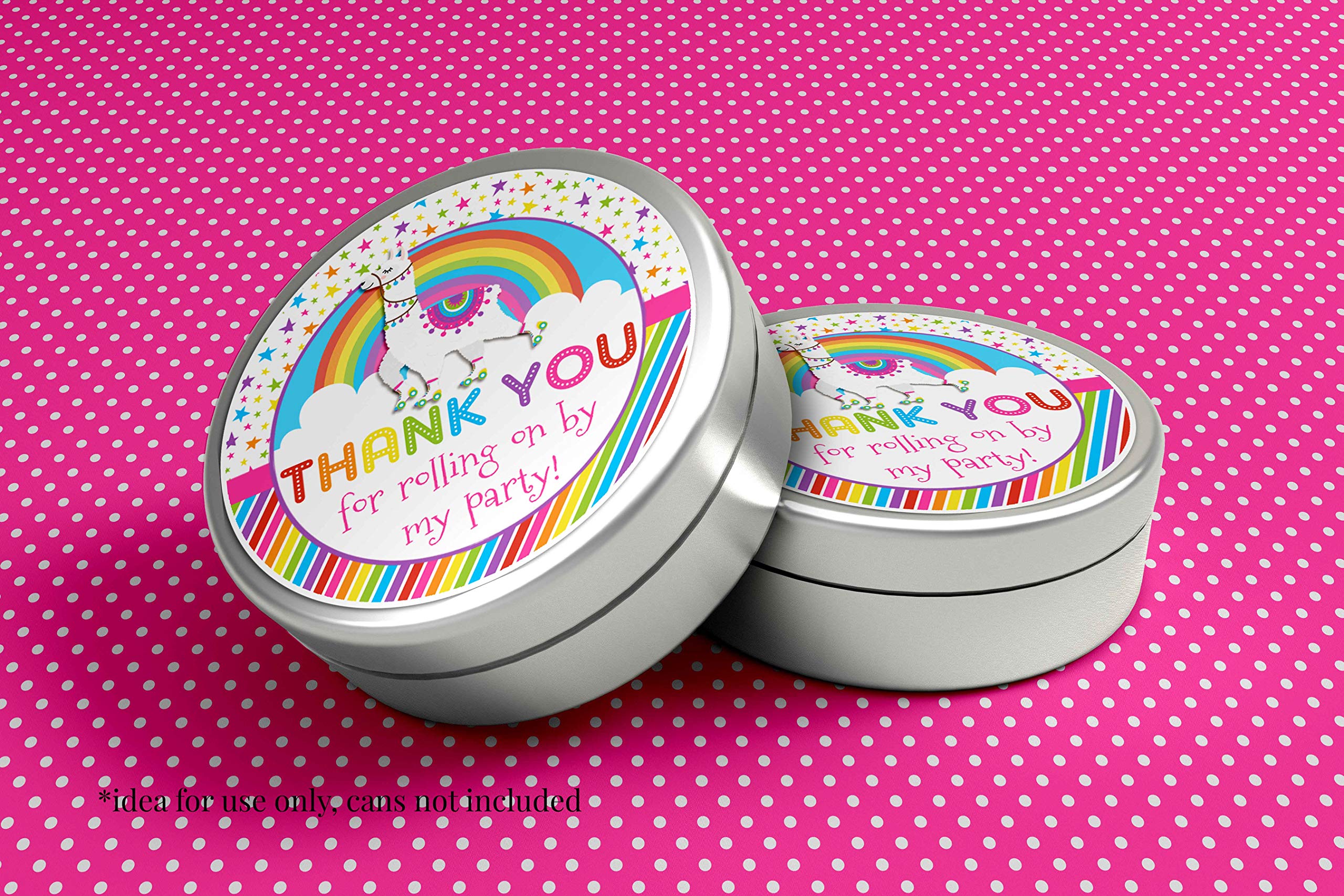 Colorful Rainbow Llama Roller Skating Thank You Stickers for Kids - 40 Pack 2 Inch Round Party Labels by AmandaCreation - Perfect for Birthday Favors, Envelope Seals, Goodie Bags & Scrapbooking