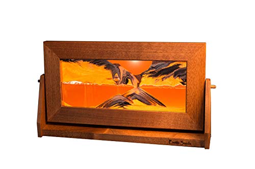 Exotic Sands - Premium American-Made Hourglass Sand Timer with Medium Alder Frame (Sunset Orange Liquid) | Unique Sandscape Art | Perfect Gift for Home Decor, Office Desk & Meditation Spaces