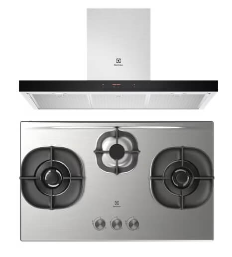 Electrolux ECT9740S 90cm UltimateTaste 500 Stainless Steel Chimney Cooker Hood + EHG8351SCP 82cm Built-in Gas Hob with 3 Cooking Zones - Premium Kitchen Ventilation System for Modern Homes