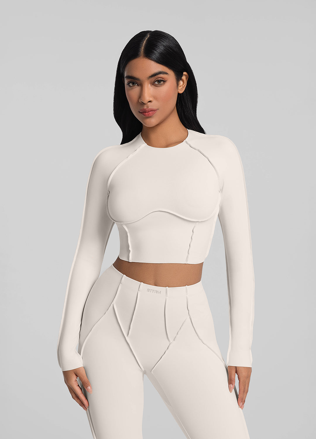 Stylish Contour Stitch Long Sleeve Crop Top for Women | Fashionable Workout & Casual Wear | Perfect for Yoga, Gym & Everyday Outfits