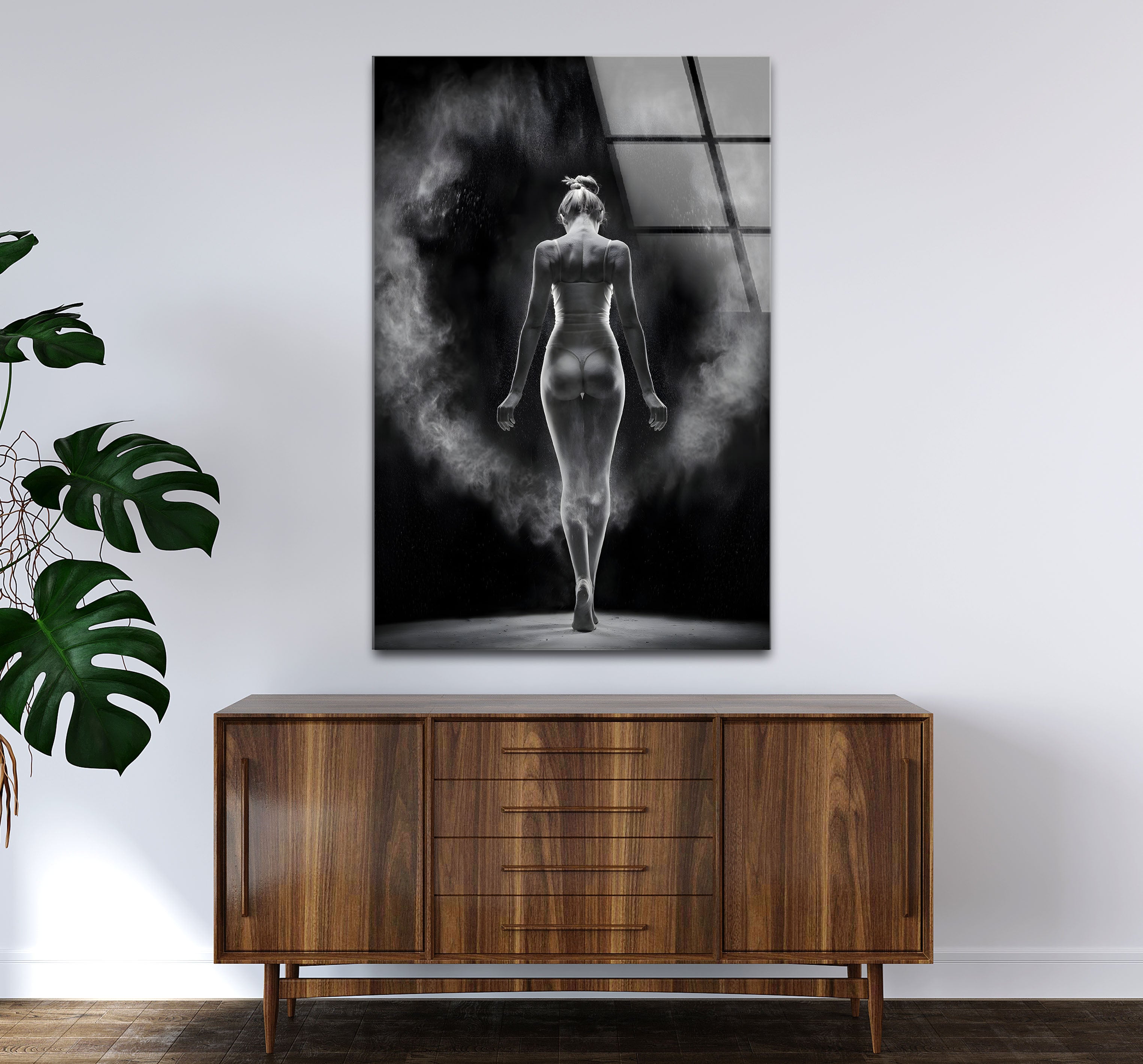 Black and White Nude Woman Photo Print Framed Glass Wall Art - Elegant Home Decor for Living Room, Bedroom & Office