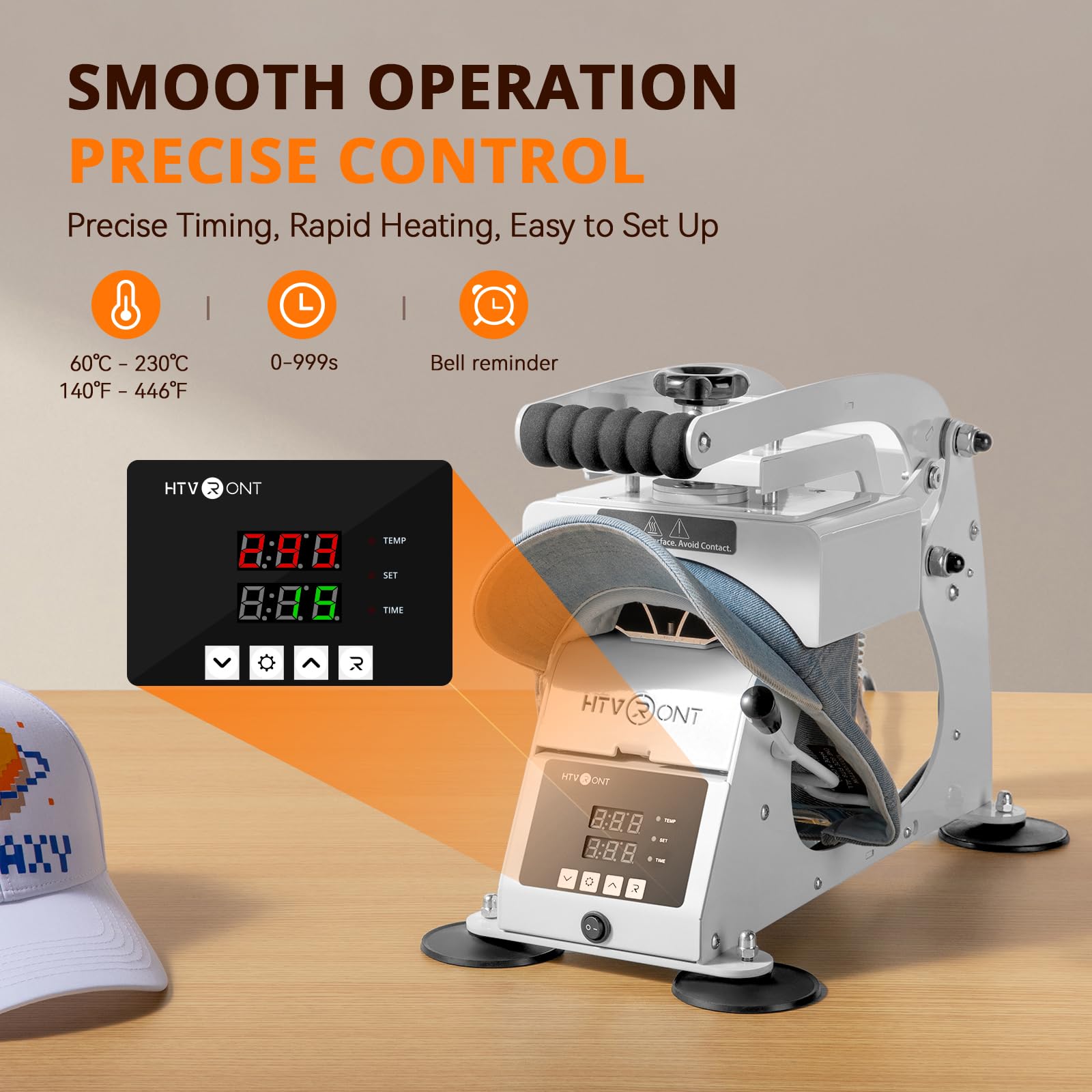 HTVRONT Hat Press Machine for Caps - Teflon-Coated Curved Heat Plate with Memory Mode & Non-Slip Base | Perfect for Heat Transfer Vinyl, DIY Custom Hats, Embroidery Projects and Small Business Printing Needs