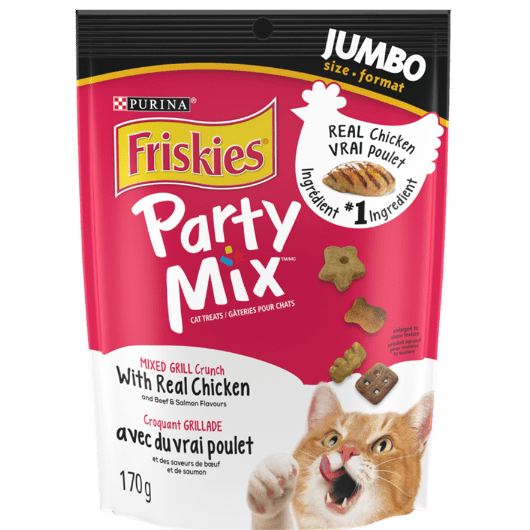 Friskies Party Mix Mixed Grill Crunchy Cat Treats - Delicious Natural Flavors for Cats - Perfect for Training, Rewards & Playtime
