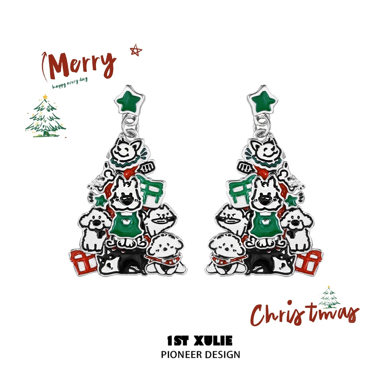 2024 Christmas Graffiti Puppy S925 Sterling Silver 18K Gold Plated Stud Earrings – Perfect for Holiday Gifts, Party Wear & Everyday Fashion