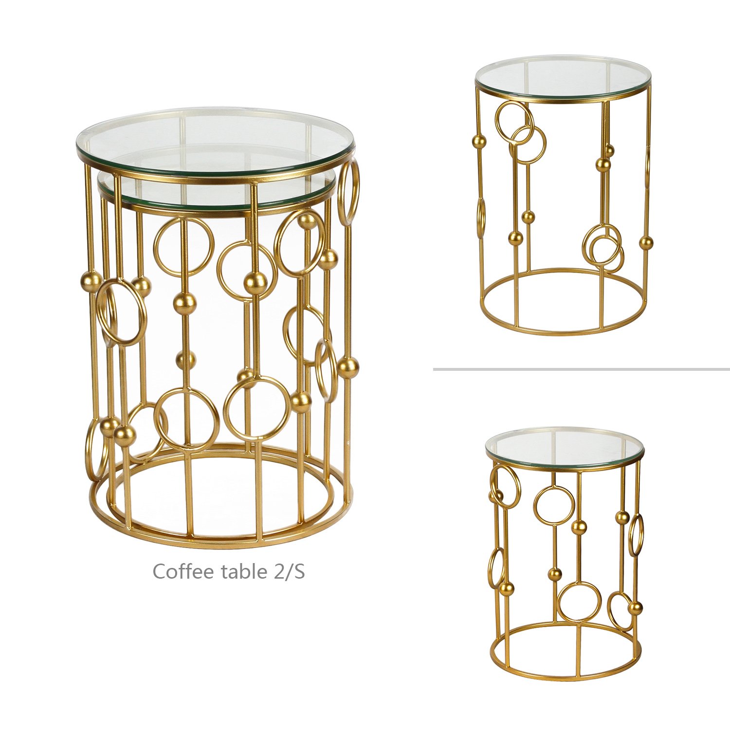 Joveco Set of 2 Gold End Tables - Round Nesting Coffee Tables with Metal Base, Mid Century Modern Side Tables for Living Room, Bedroom & Entryway - Perfect for Small Spaces & Home Decor (Gold)