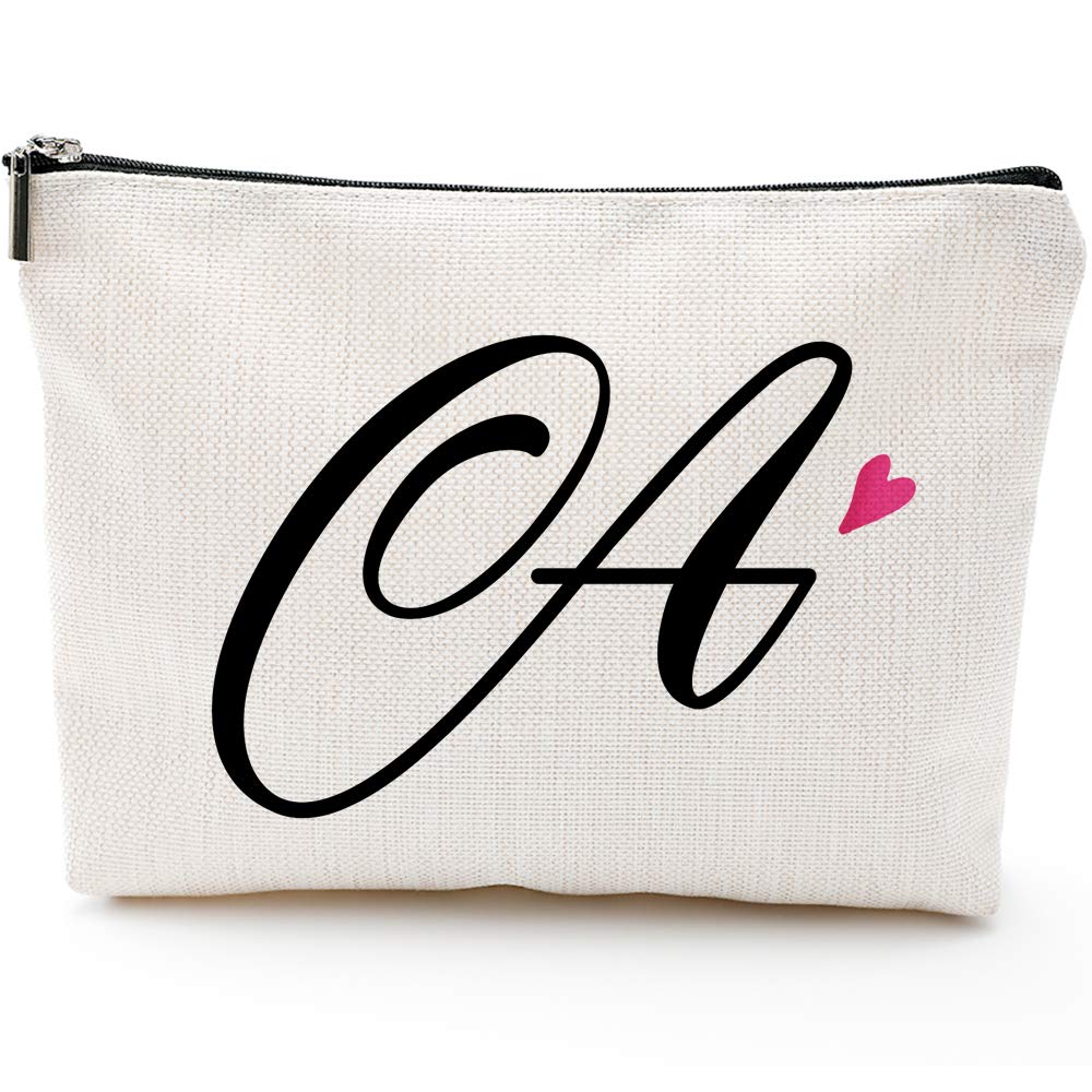 Personalized Blue Leaves Monogram Travel Makeup Bag with Zipper - Waterproof Cosmetic Organizer (Letter A) - Perfect Gift for Women, Travel Essentials & Daily Makeup Storage